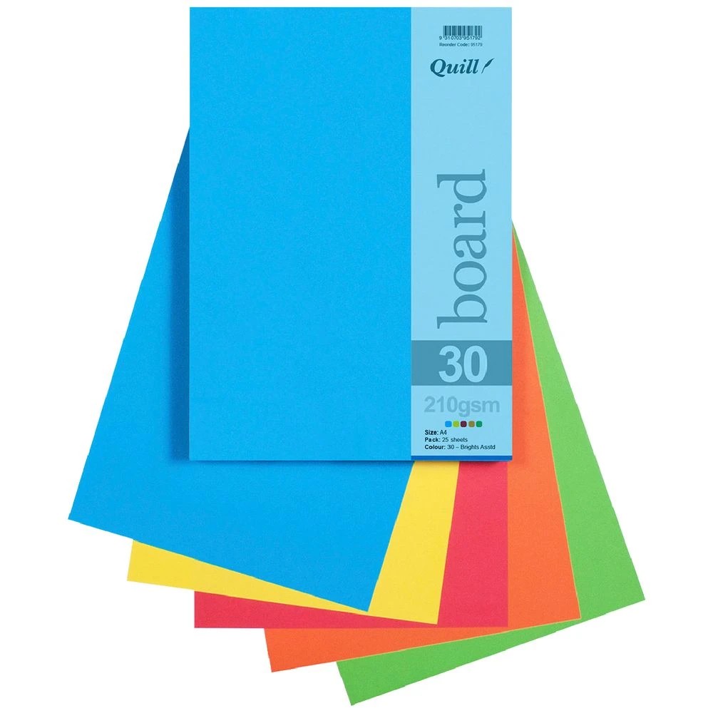 1 Quill A4 210gsm Board Bright Assorted 25 Pack, 1 of 2