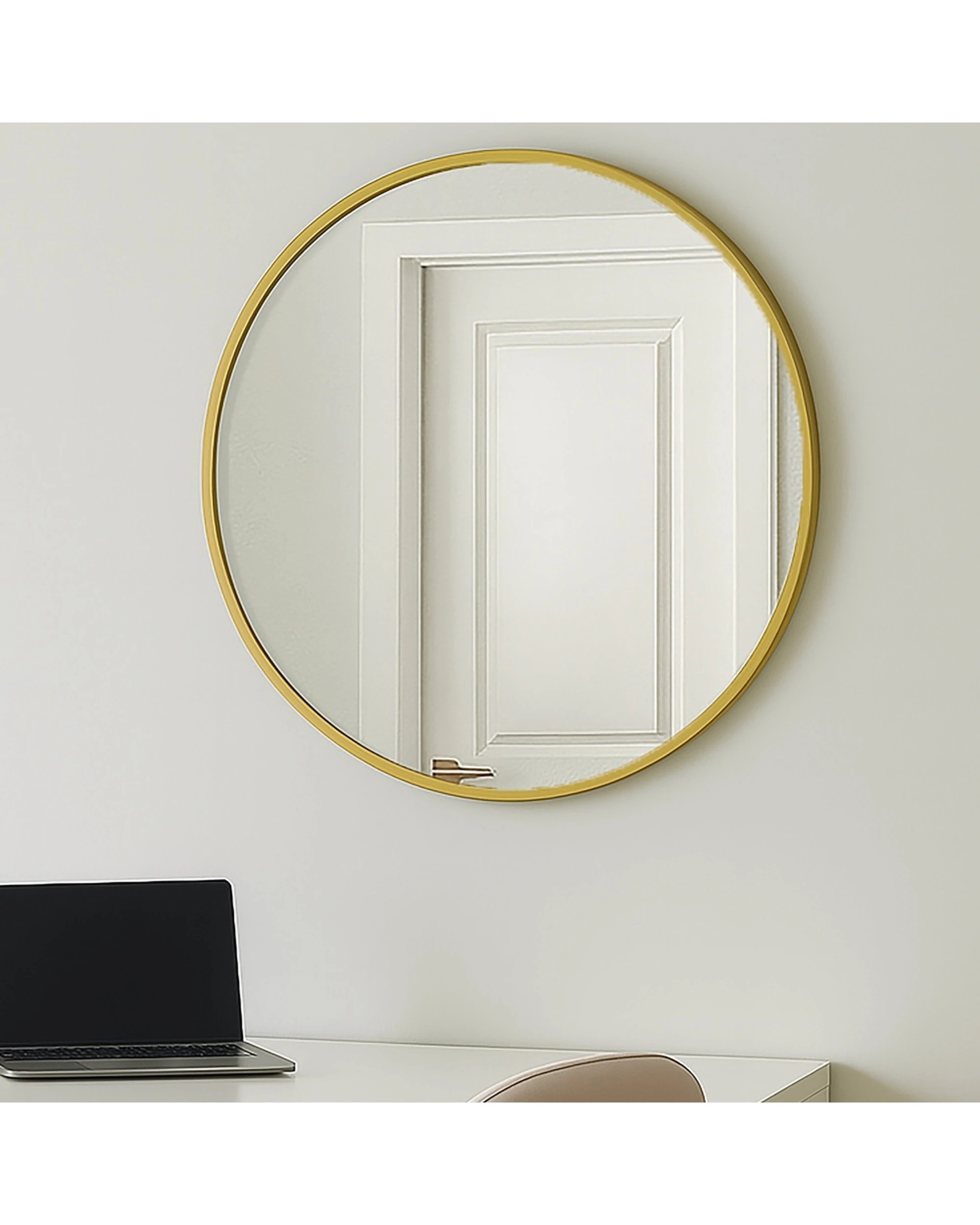 9 Urban Style Reflections Round Mirror Contemporary Home Decor 80cm - Gold, 9 of 9