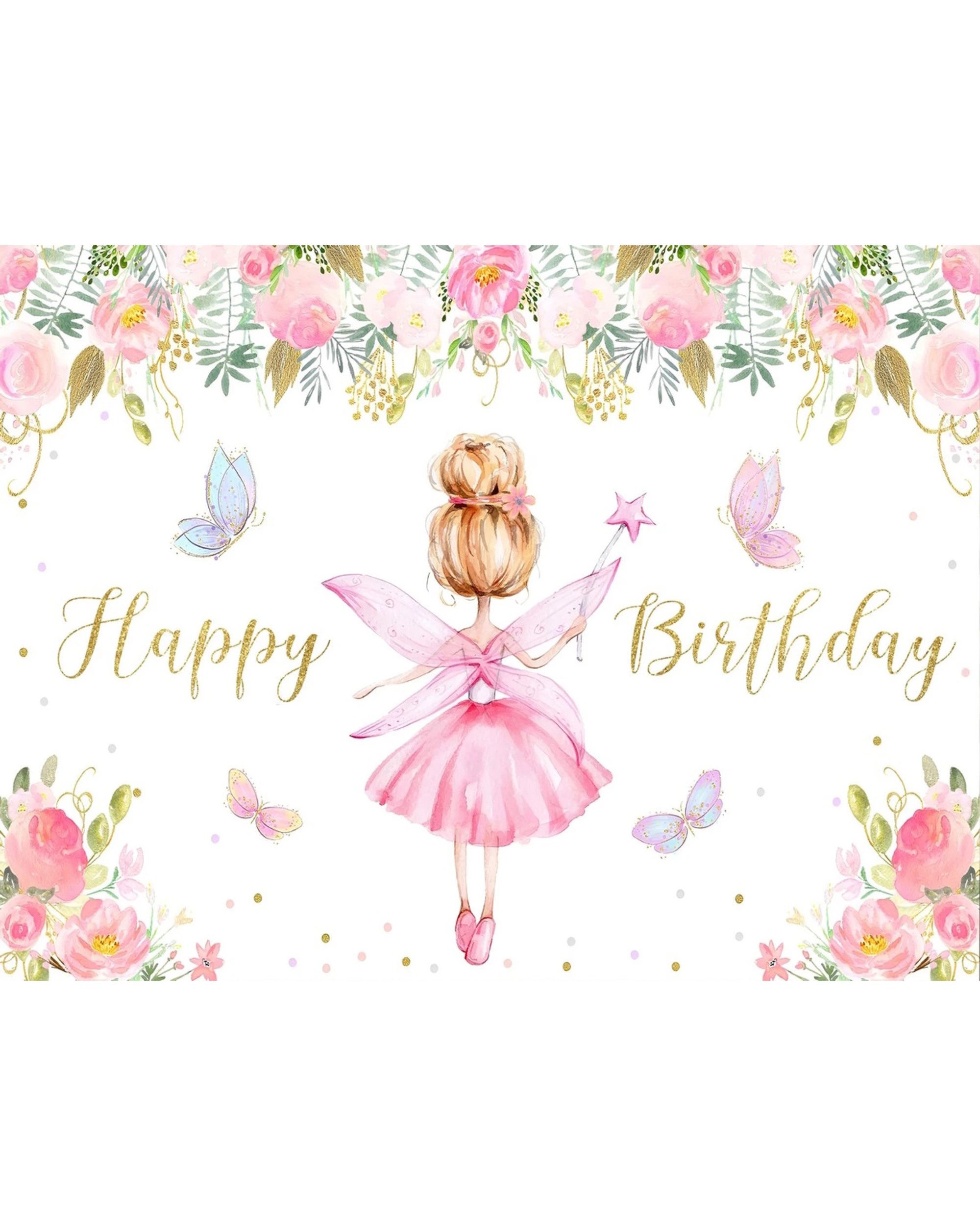 1 Alibaba Floral Fairy Happy Birthday Fabric Backdrop - Multi, 1 of 1