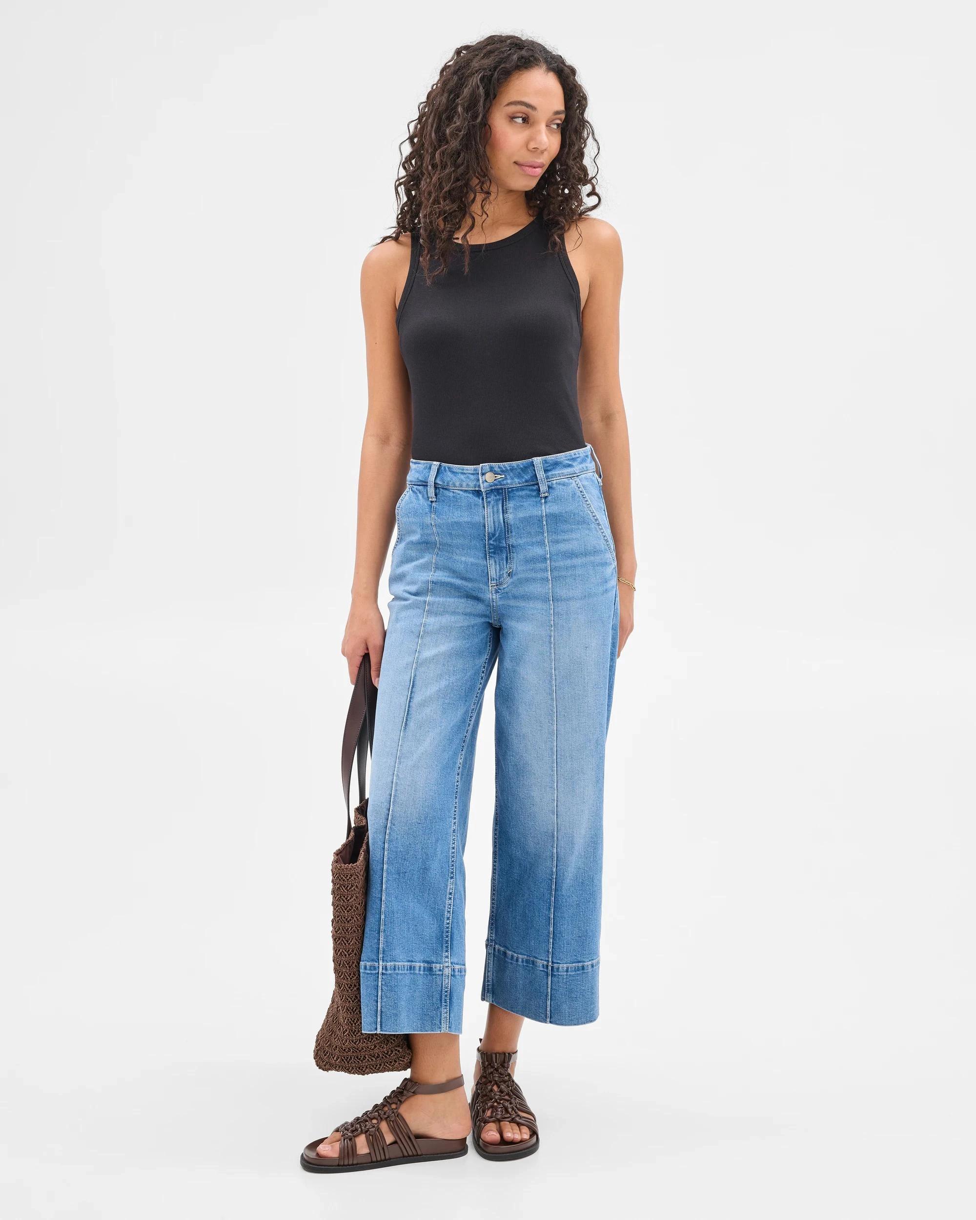 1 Target High Rise Crop Length Wide Leg Denim Jeans - Kelsey TINTED TEAL, 1 of 7