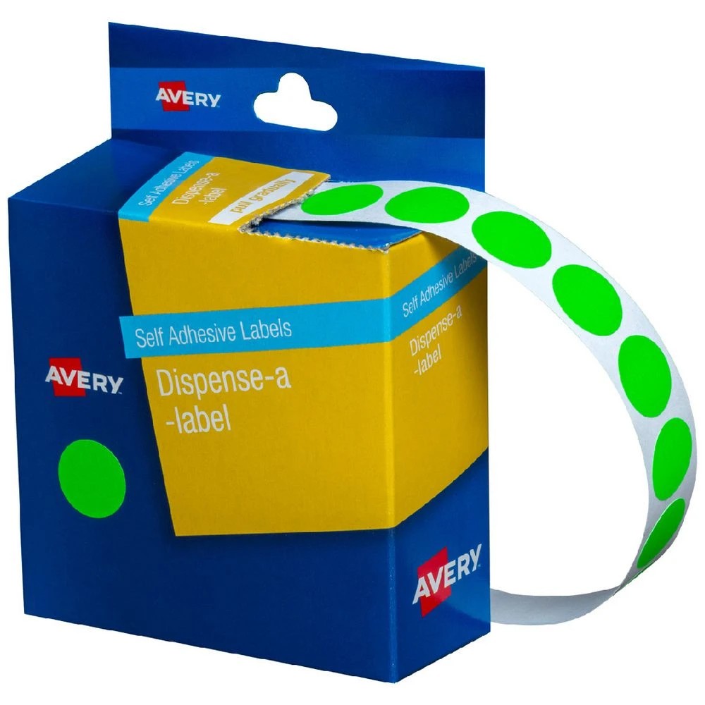 1 Avery Circle Dispenser Labels Fluoro Green 14mm 700 Pack, 1 of 1