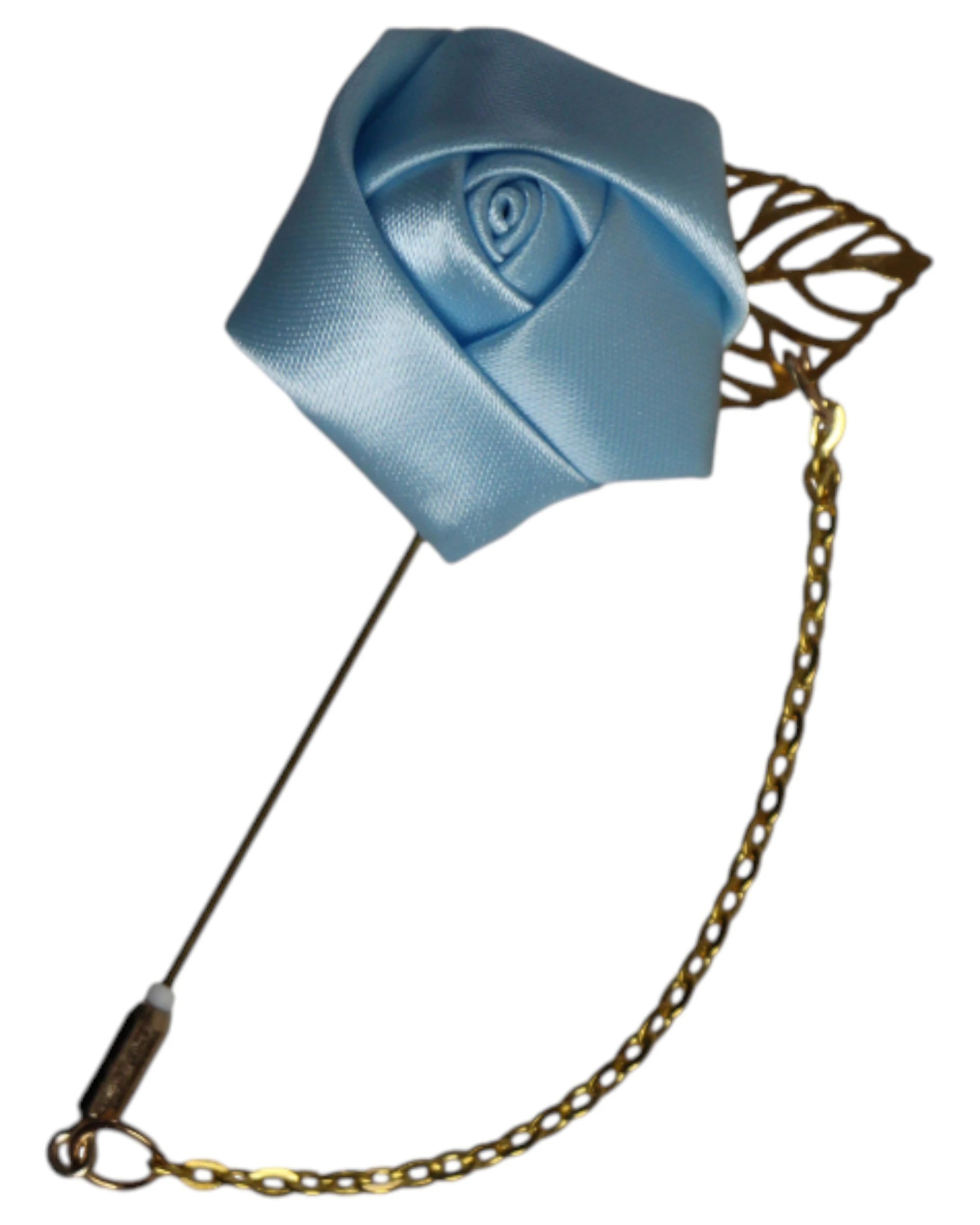 1 Zasel Womens Light Blue Rose With Gold Leaf Flower Suit Blazer Jacket Lapel Pin - Multi, 1 of 3