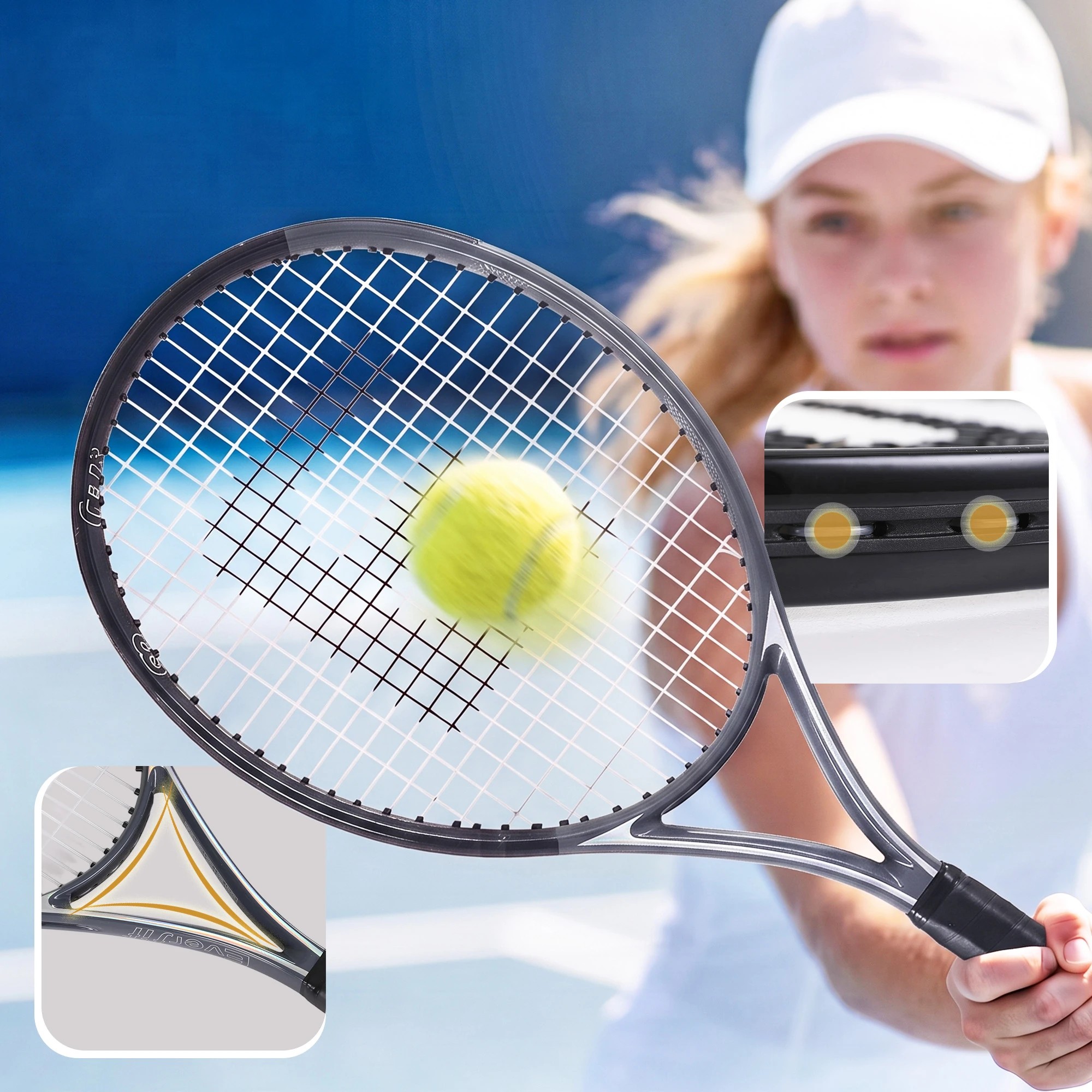 5 Everfit 27 Inch Tennis Racket Lightweight Adult Racquet with Larger Head and Cushioned Grip for Beginners - Black, 5 of 9