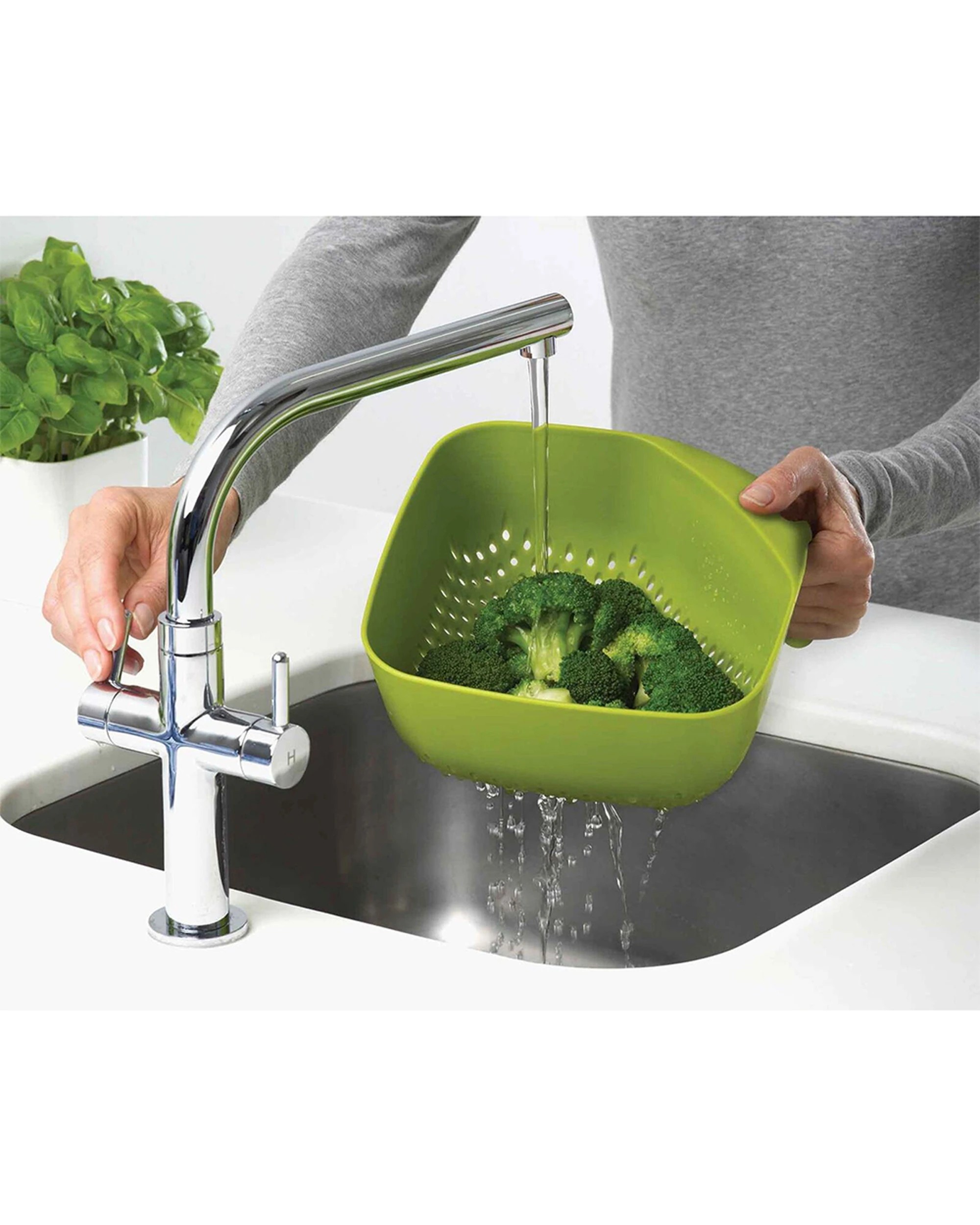 3 Joseph Joseph 19cm Square Kitchen Cooking Colanders Ergonomic Handle - Green, 3 of 4