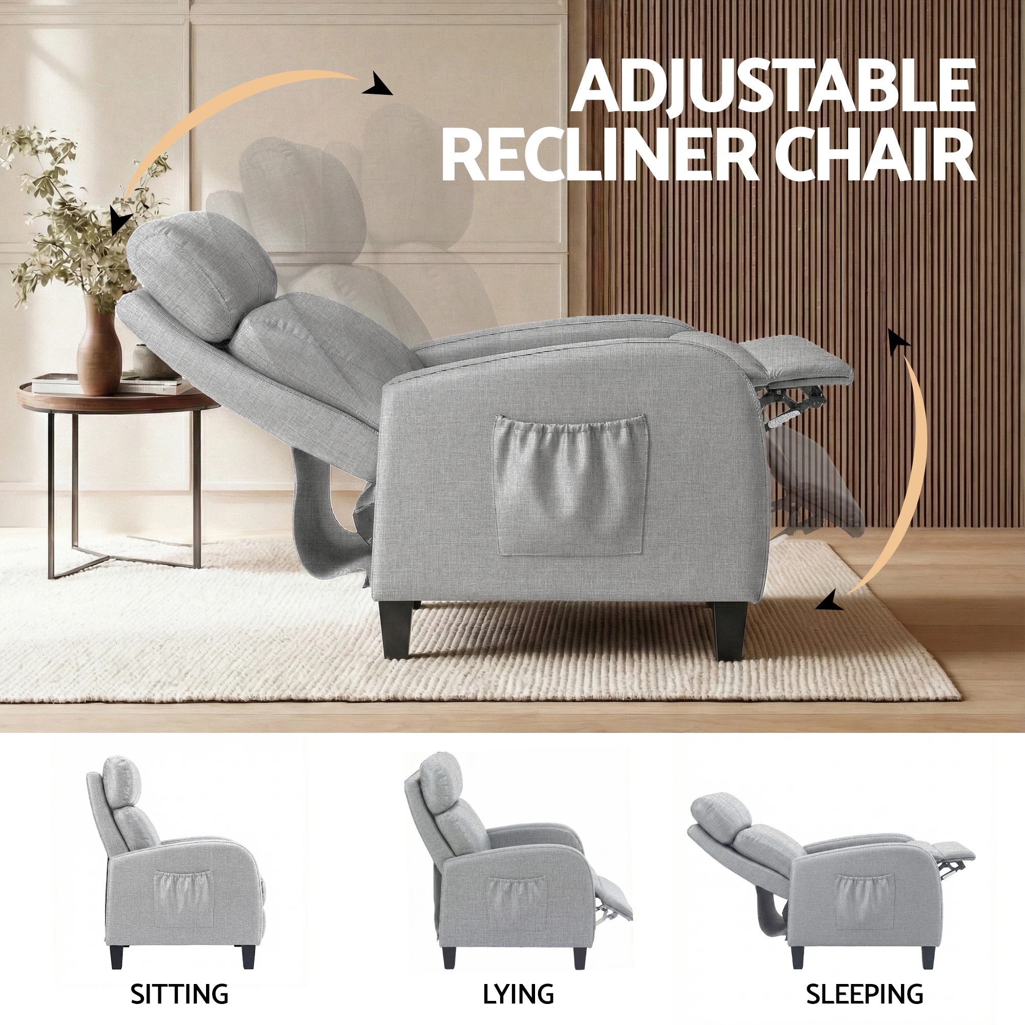 2 Artiss Massage Recliner Chair Small Recliner Sofa for Adults Fabric - Grey, 2 of 6