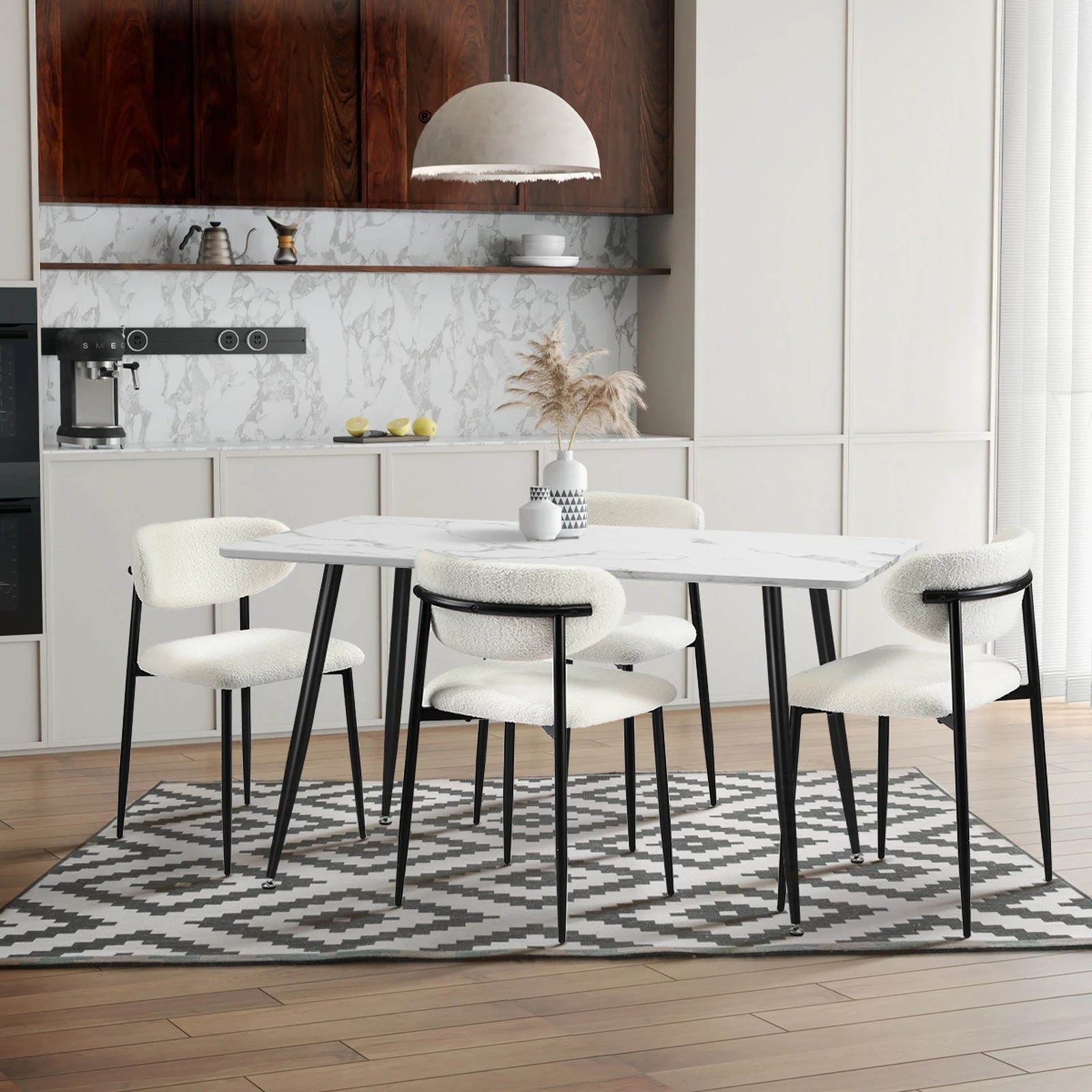 5 Oikiture 2x Dining Chairs Kitchen Chair Cafe Lounge Chair Boucle
 - White, 5 of 10