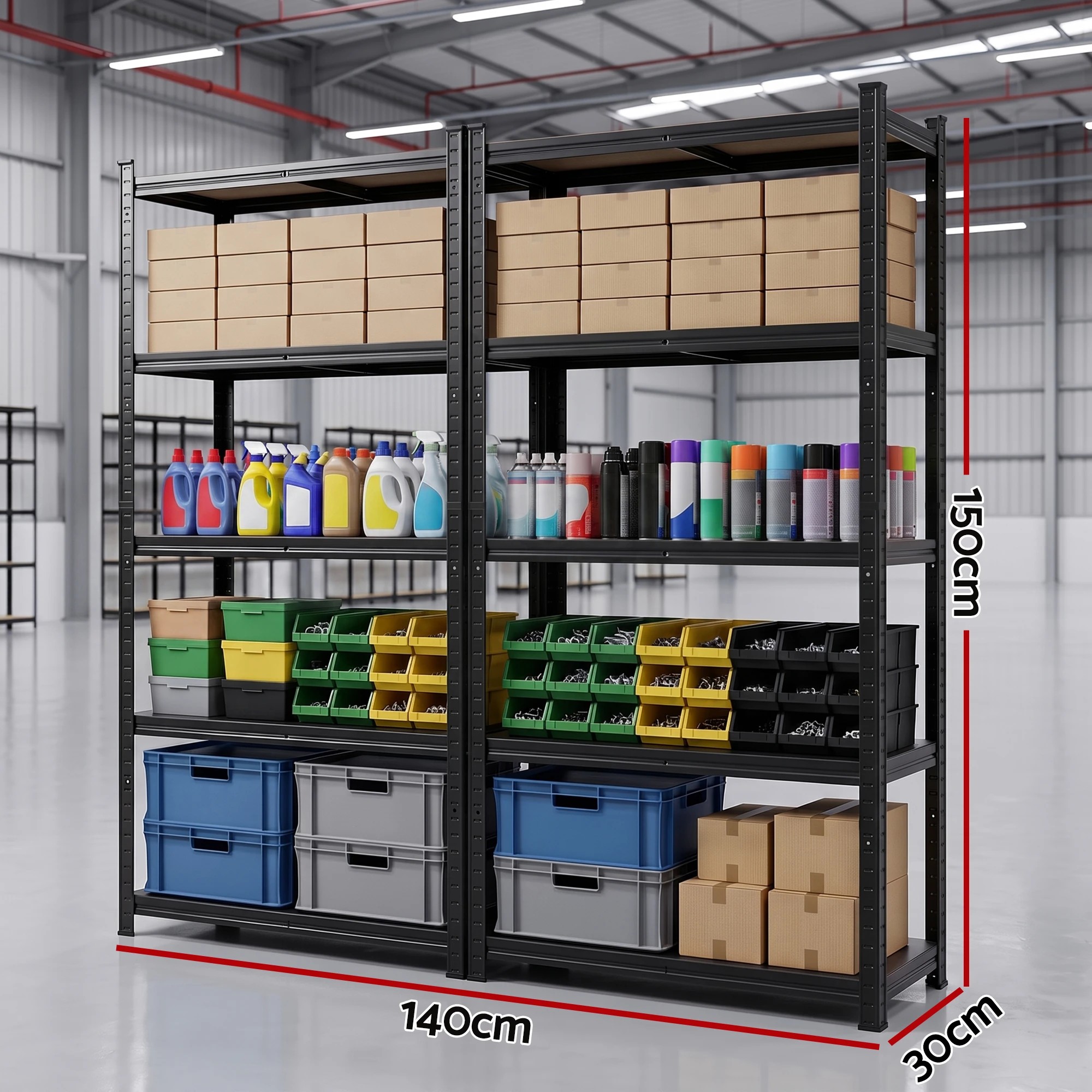 2 Giantz 2-Rack Garage Shelving 1.5X0.7m Warehouse Shelves Storage Rack Pallet Racking - Black, 2 of 8