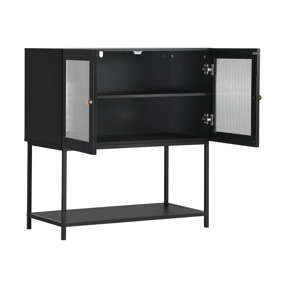 5 Oikiture Storage Cabinet Floor Cupboard Two Tempered Glass Door
 - Black, 5 of 9