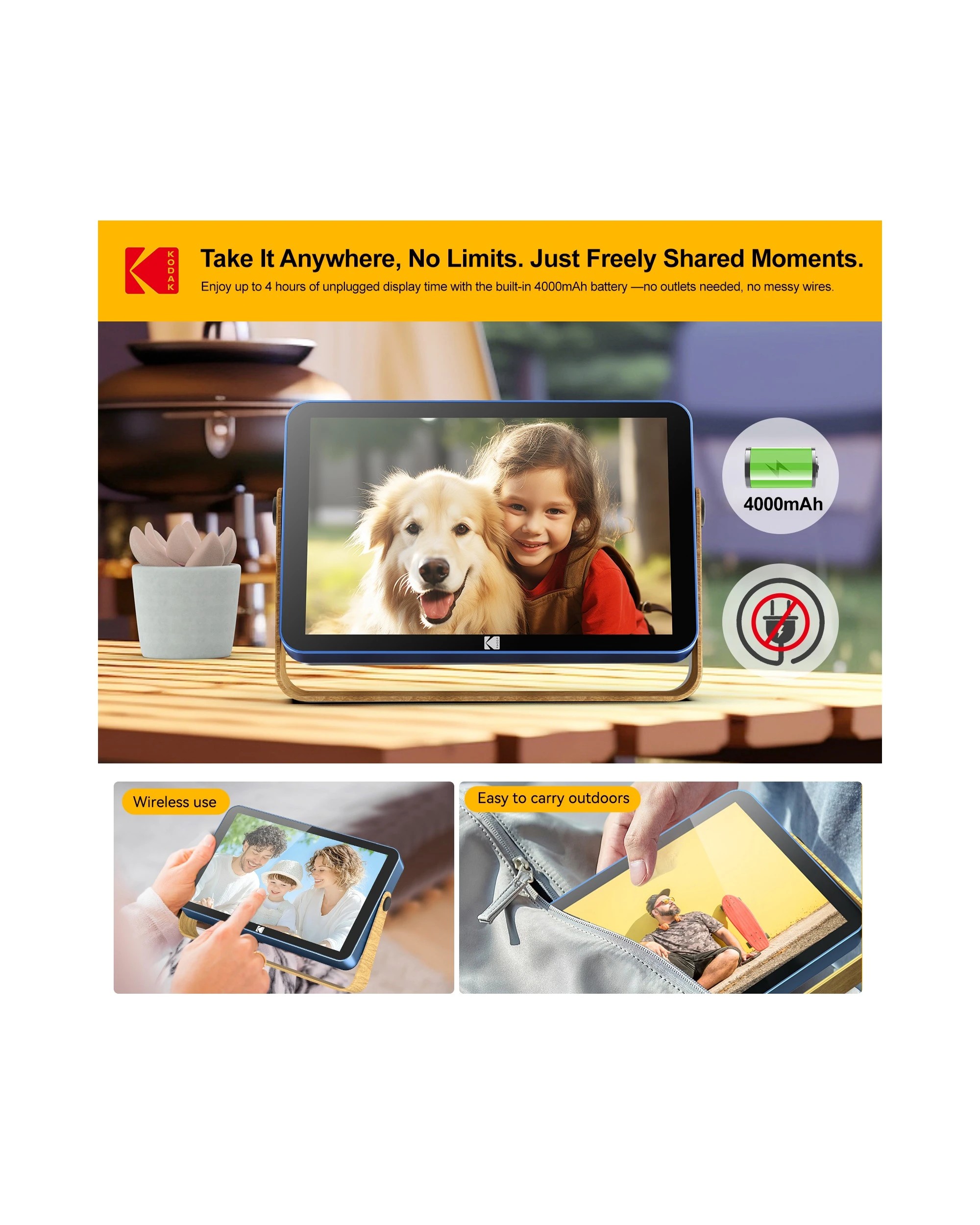 8 Kodak RWF-108 10 Inch Portable Wi-Fi Photo Frame 32GB Ocean Blue, 8 of 9