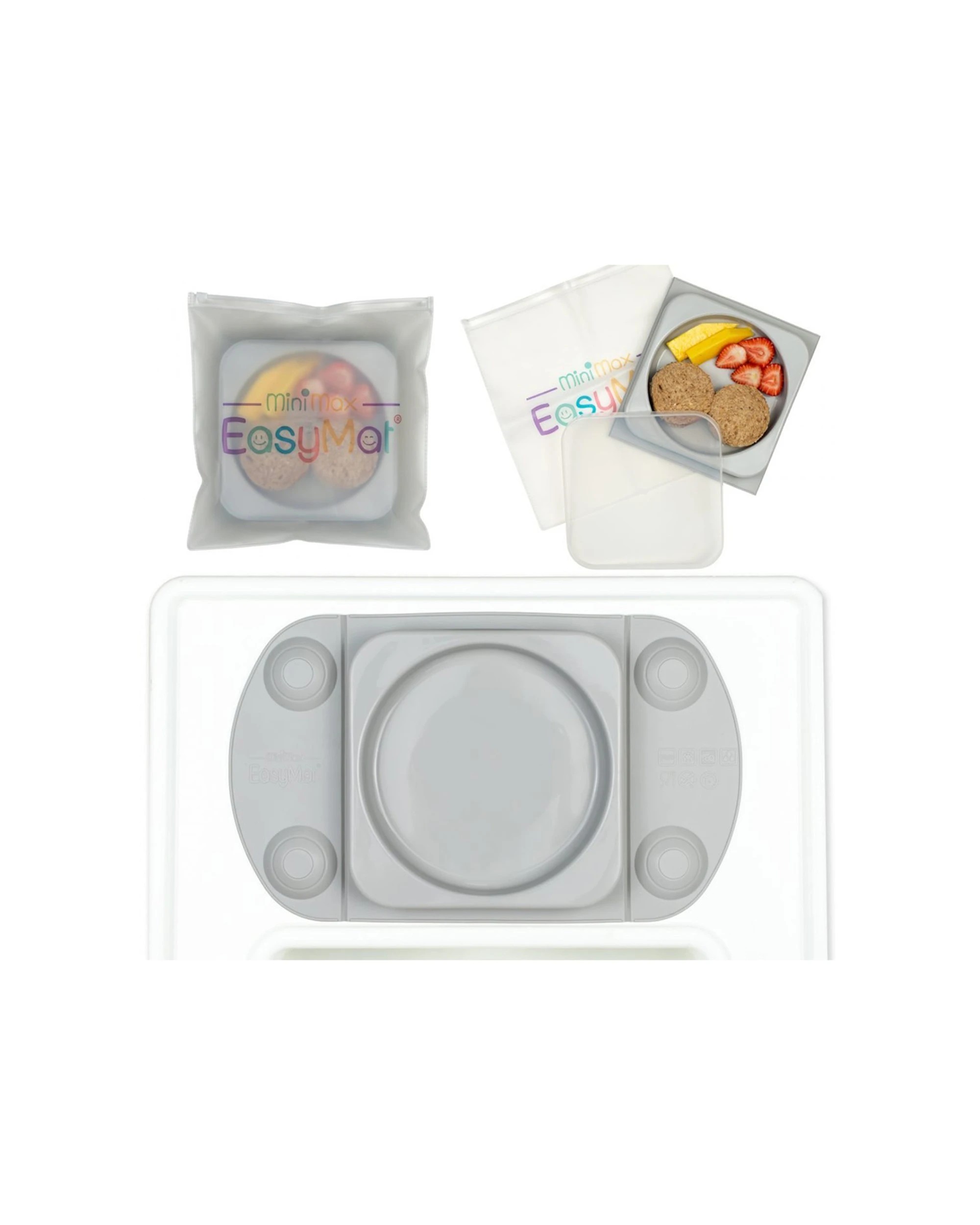 2 EasyTots Easymat MiniMax Open Baby Feeding Plate 5 Suction Points Cool - Grey, 2 of 3