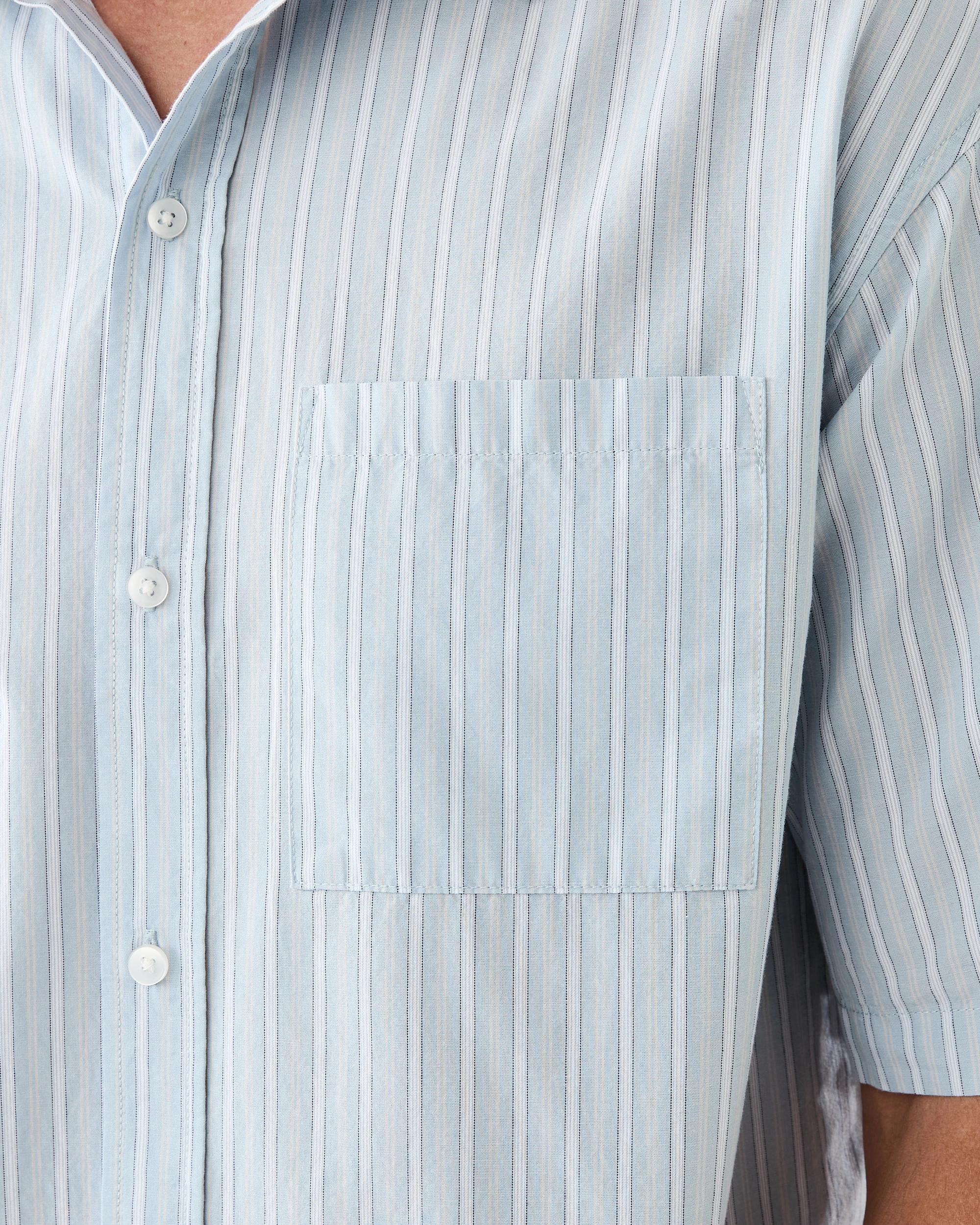 6 Short Sleeve Boxy Poplin Stripe Shirt Blu Stripe, 6 of 7