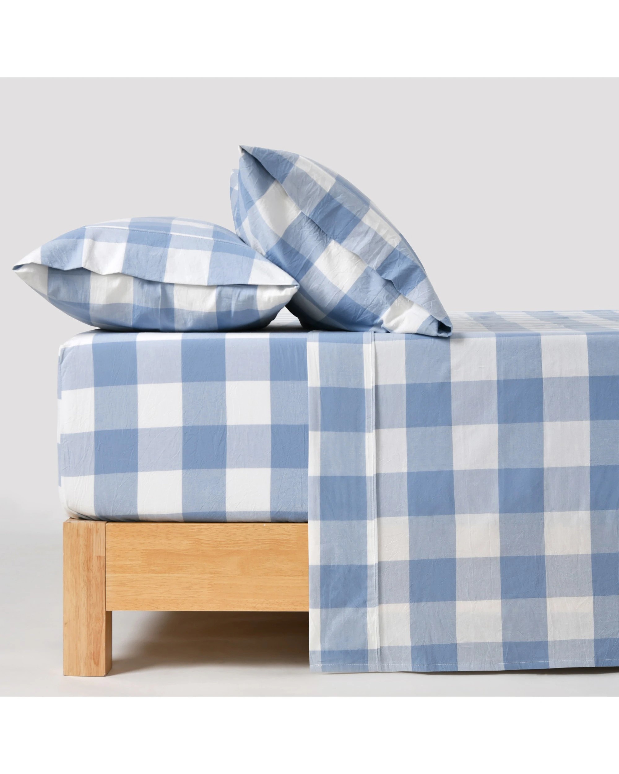 1 Dreamaker Remy Yarn Dyed Washed Cotton Checkered Sheet Set - Super King Bed - Cornflower, 1 of 7
