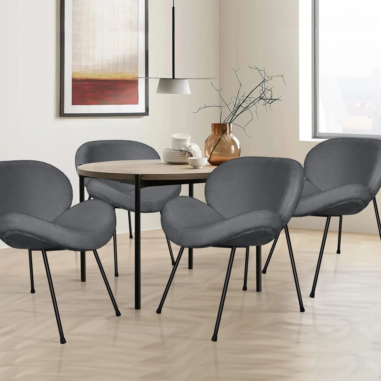 3 Alfordson Dining Chair Armchair Accent Kitchen Padded Living Room Sherpa - Grey, 3 of 9