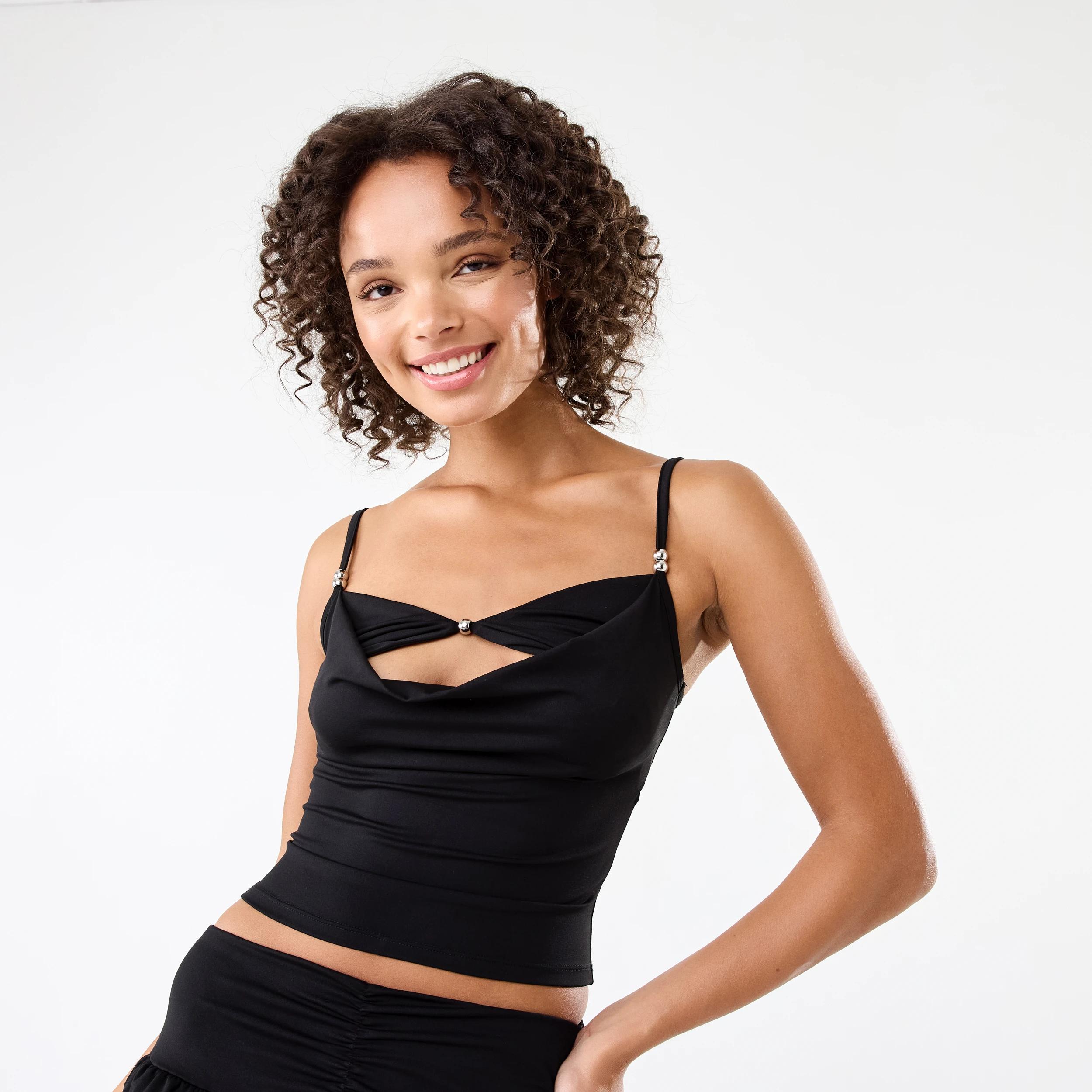 1 Sleeveless Cut Out Bead Tank Black, 1 of 8