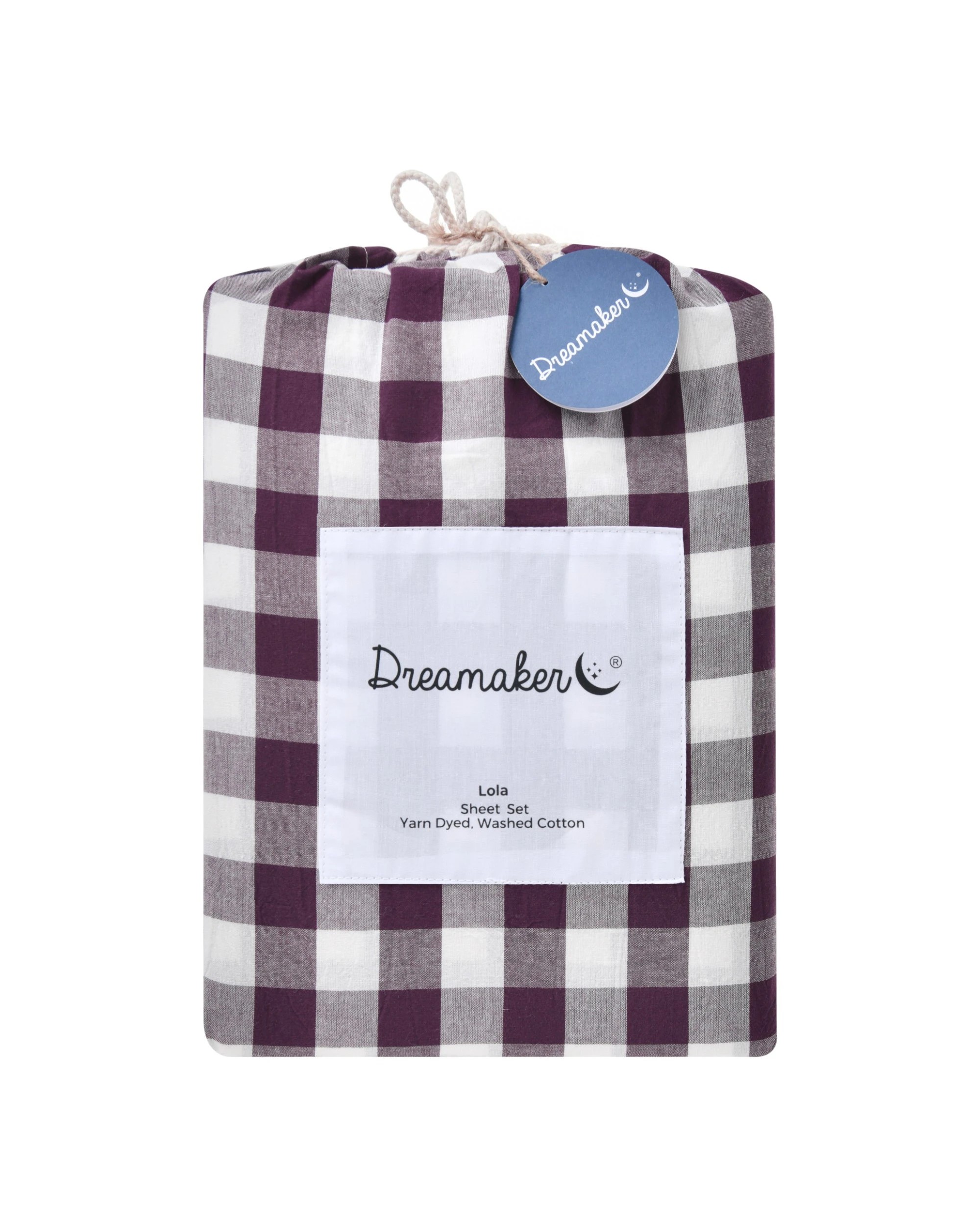 7 Dreamaker Lola Yarn Dyed Washed Cotton Gingham Sheet Set - Super King Bed - Plum, 7 of 7