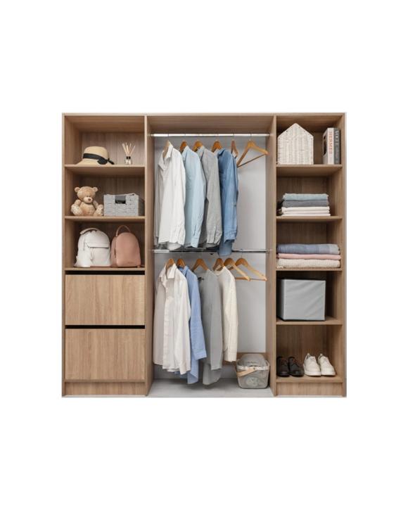 European Cabinetry Basel Walk In Wardrobe Kit Classic Swiss Krono Boards Oak - Natural