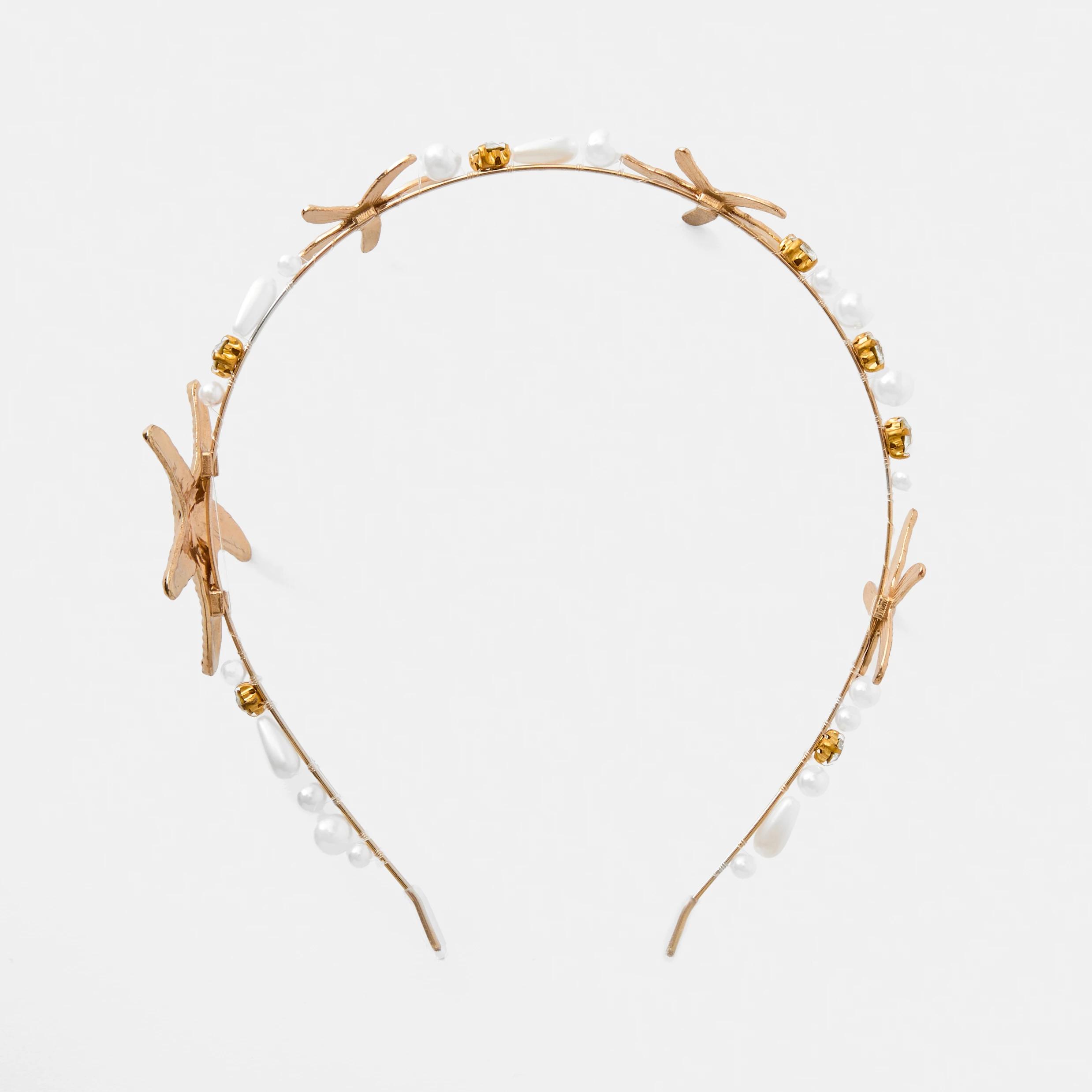3 Faux Pearl Starfish Headband - White and Gold Tone GOLD, 3 of 5