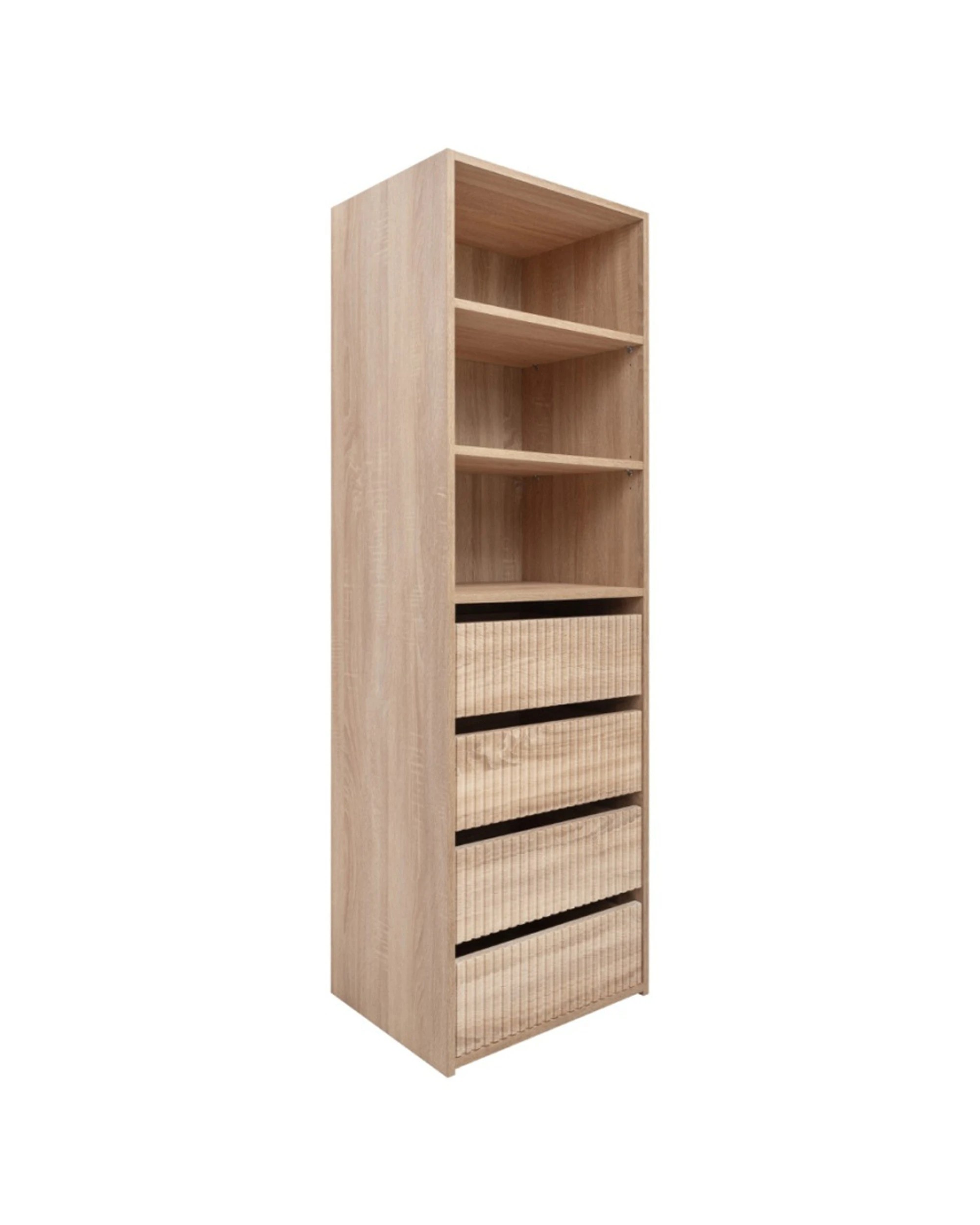 5 European Cabinetry Geneva Built In Wardrobe 4 Drawer 3 Shelf Module Fluted Oak - Natural, 5 of 6