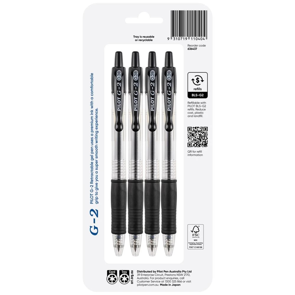 2 PILOT G2 Retractable Gel Pen Ultra Fine 0.38mm Black 4Pk, 2 of 8