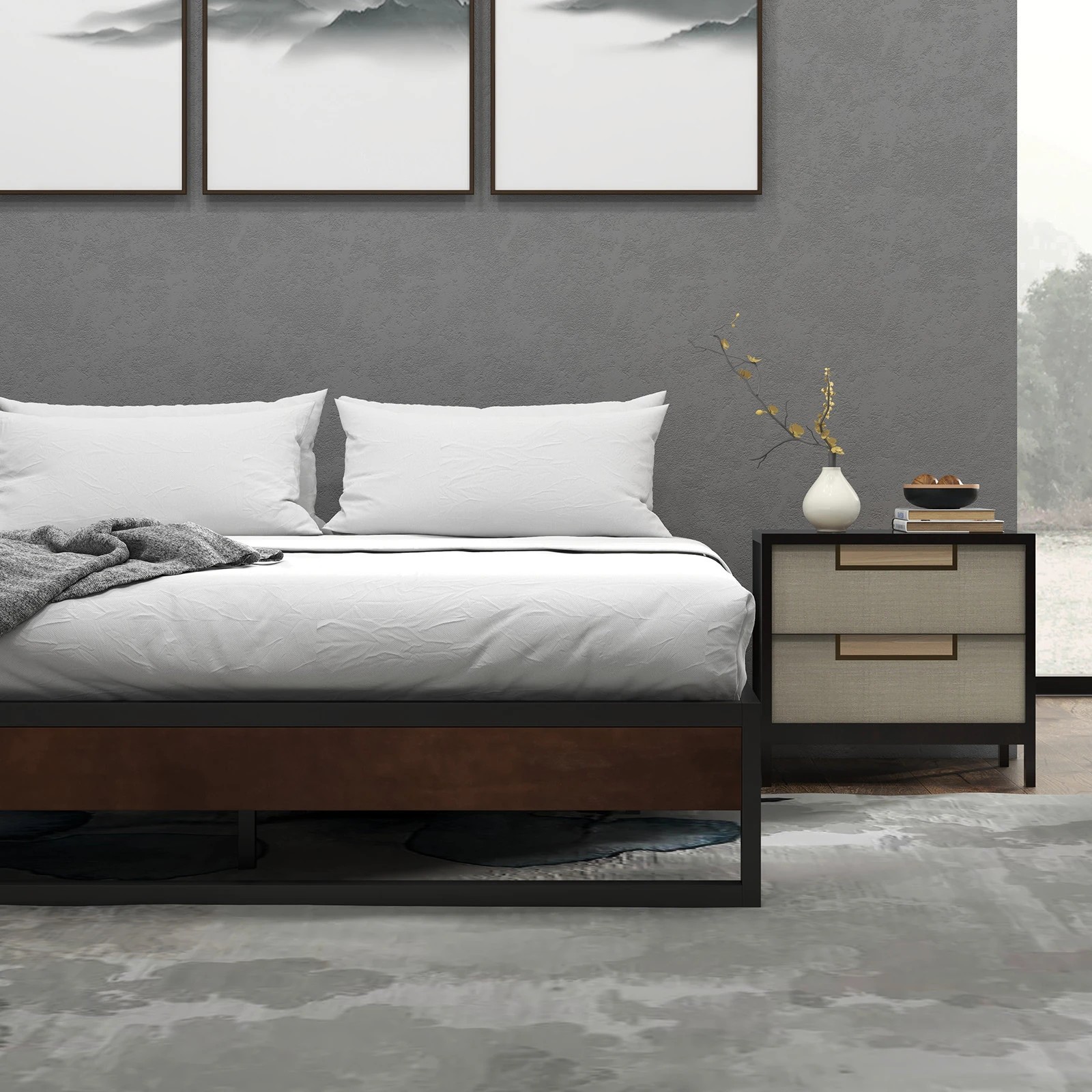4 Milano Décor Sorrento Metal Wood Bed Frame Mattress Base Platform Modern - Black, 4 of 10