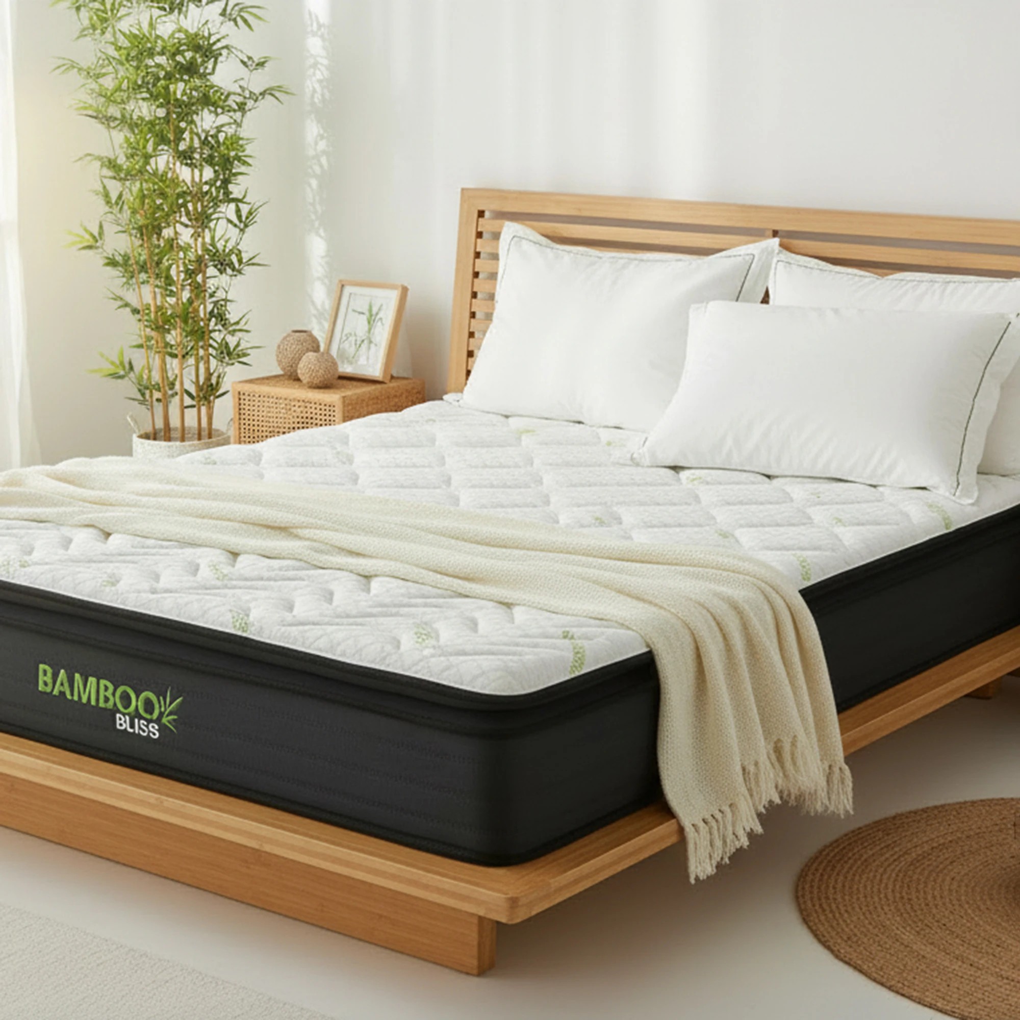 1 Royal Comfort Bamboo Bliss Pocket Spring & Memory Foam Mattress - Queen Bed - White, 1 of 2