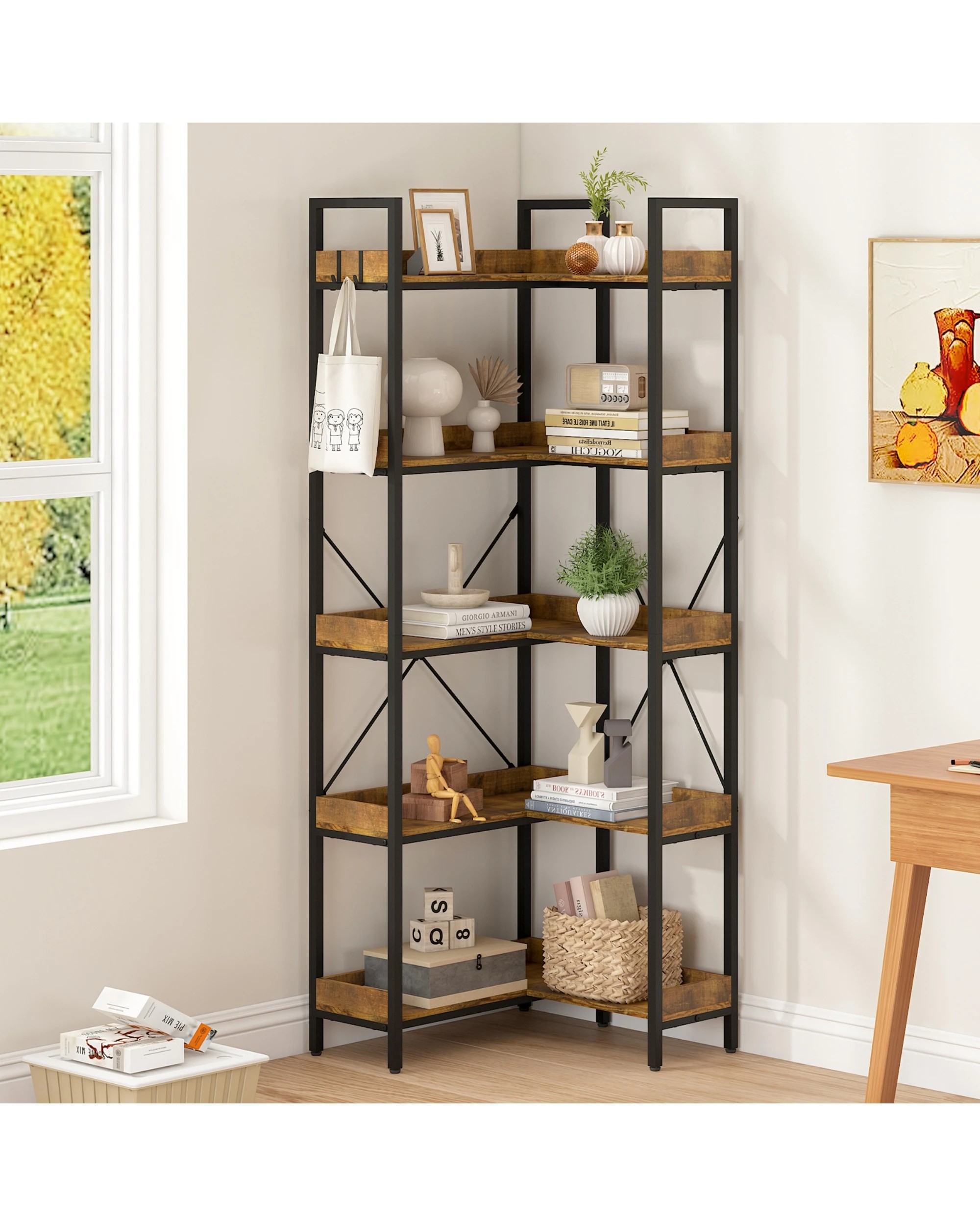 3 Advwin 5-Tier Corner Bookshelf L Shaped Bookcase, 3 of 9
