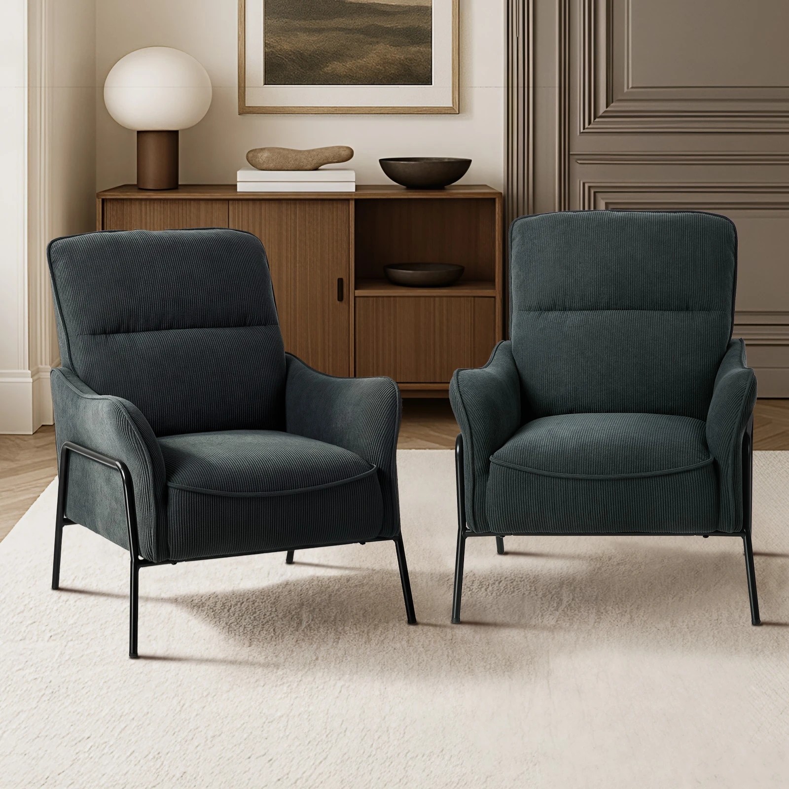 3 Oikiture 2x Armchair Chenille Fabric Lounge Chair Accent Chair - Grey, 3 of 9