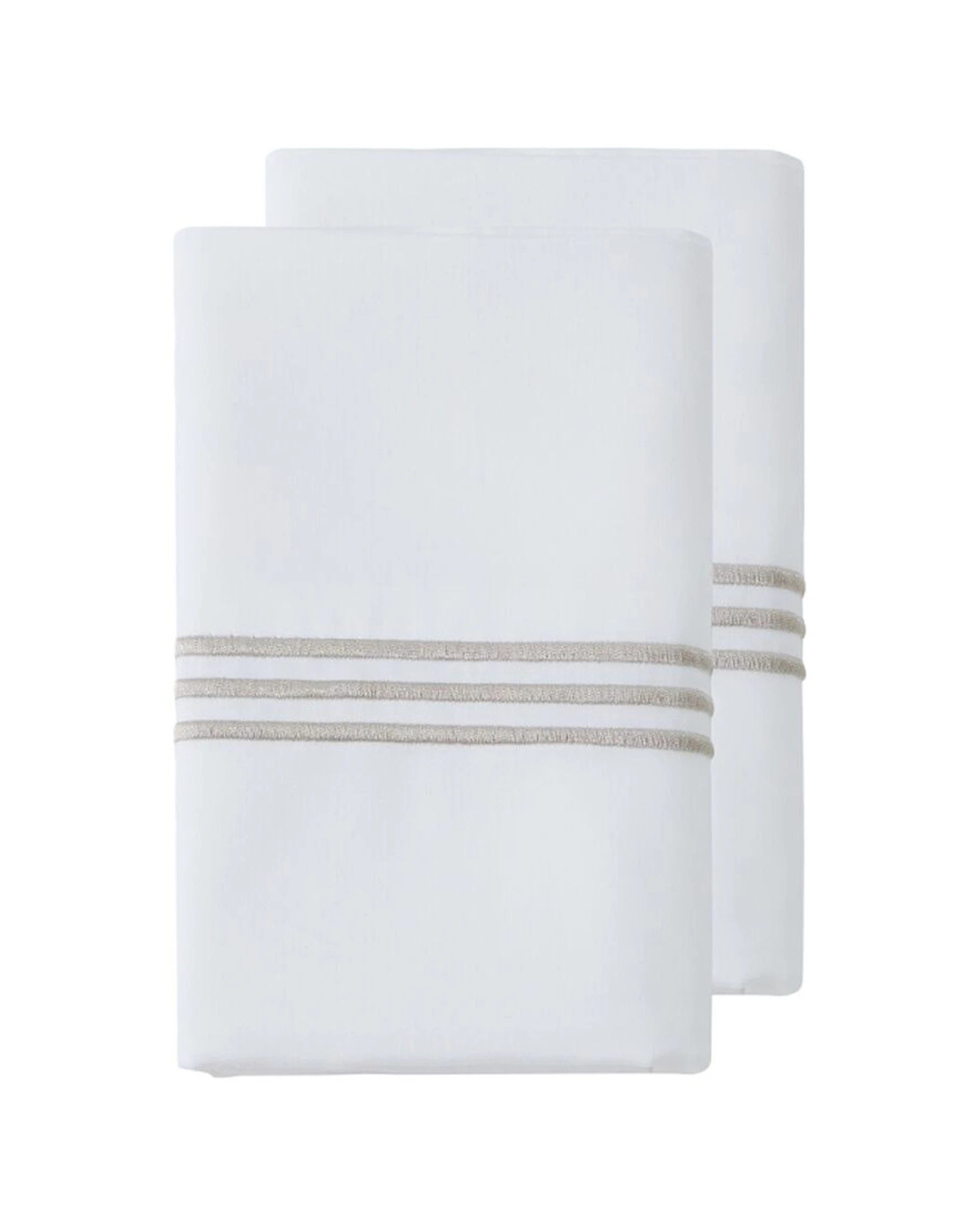1 Grosvenor House 2pc 500TC Hotel Embroidered Standard Pillowcases With Taupe - White, 1 of 1
