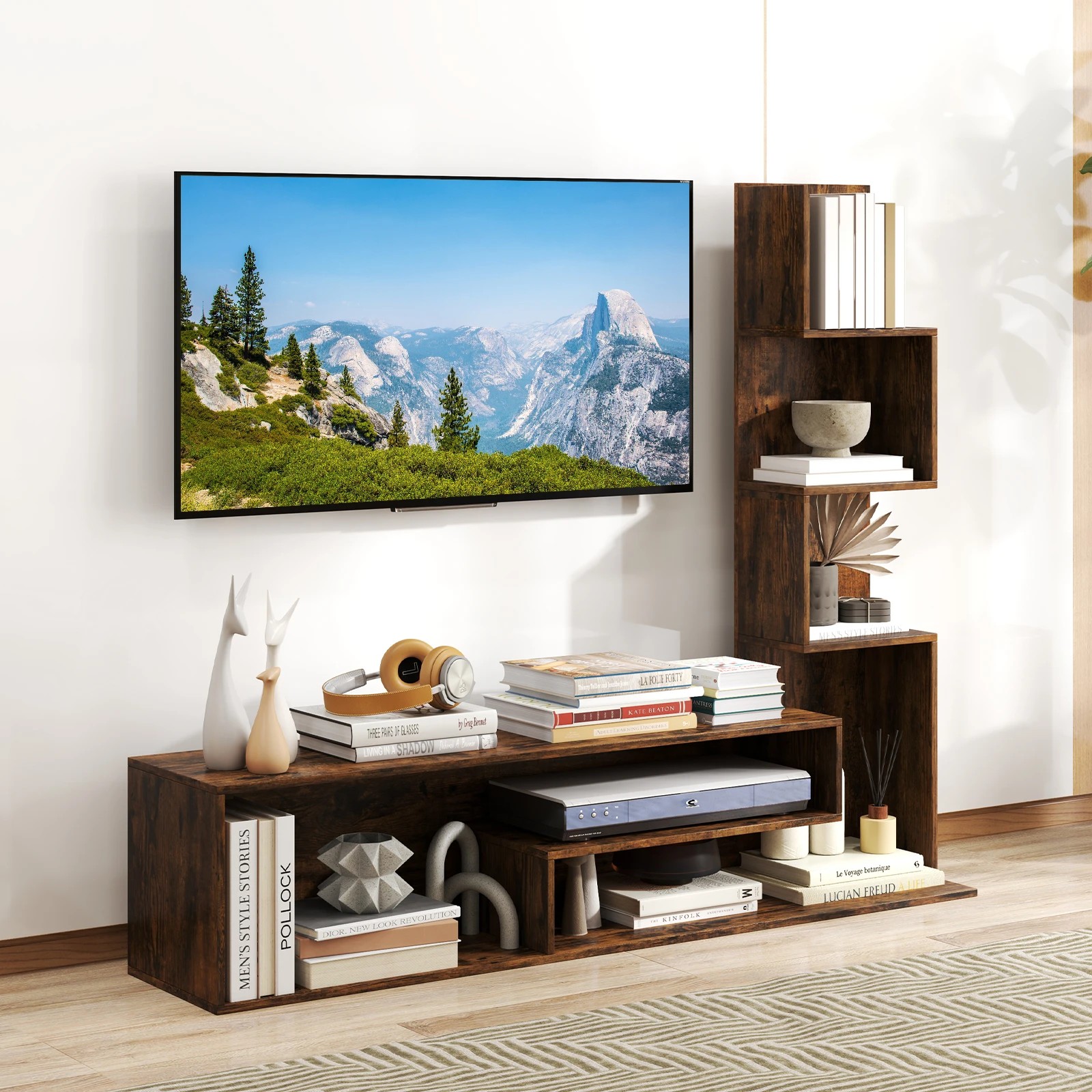 1 Costway Cube TV Cabinet Entertainment Unit for TVs up to 50” w/L-shaped Storage Shelves, 1 of 4