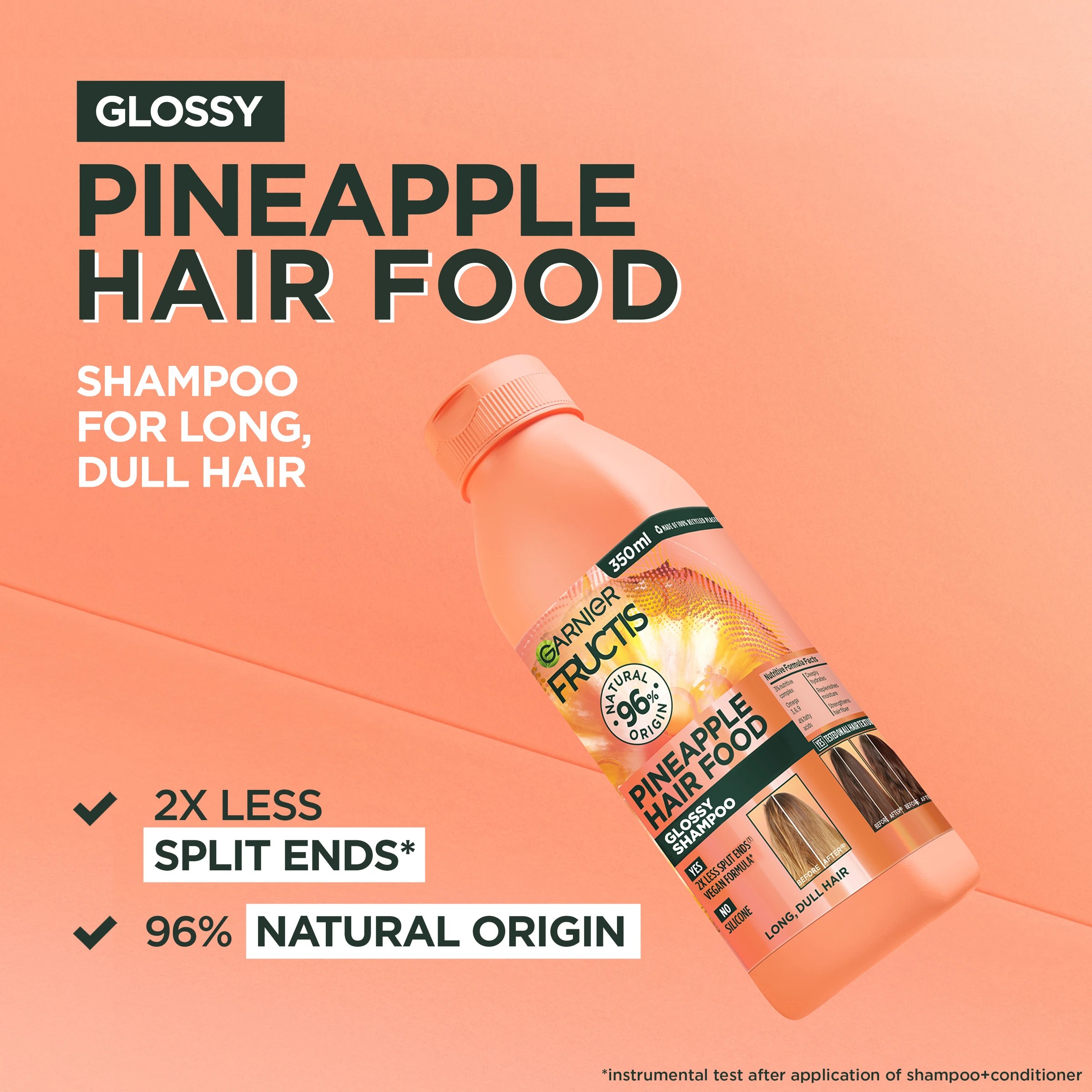 3 Garnier Fructis Glossy Pineapple Hair Food Shampoo 350ml, 3 of 9