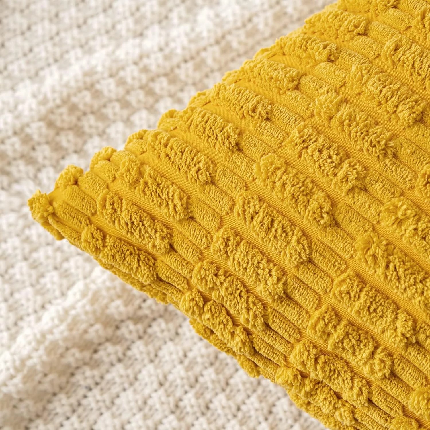 2 Gioia Casa 2-Pack Boho Striped Corduroy Cushion Covers 45x45cm - Mustard, 2 of 3