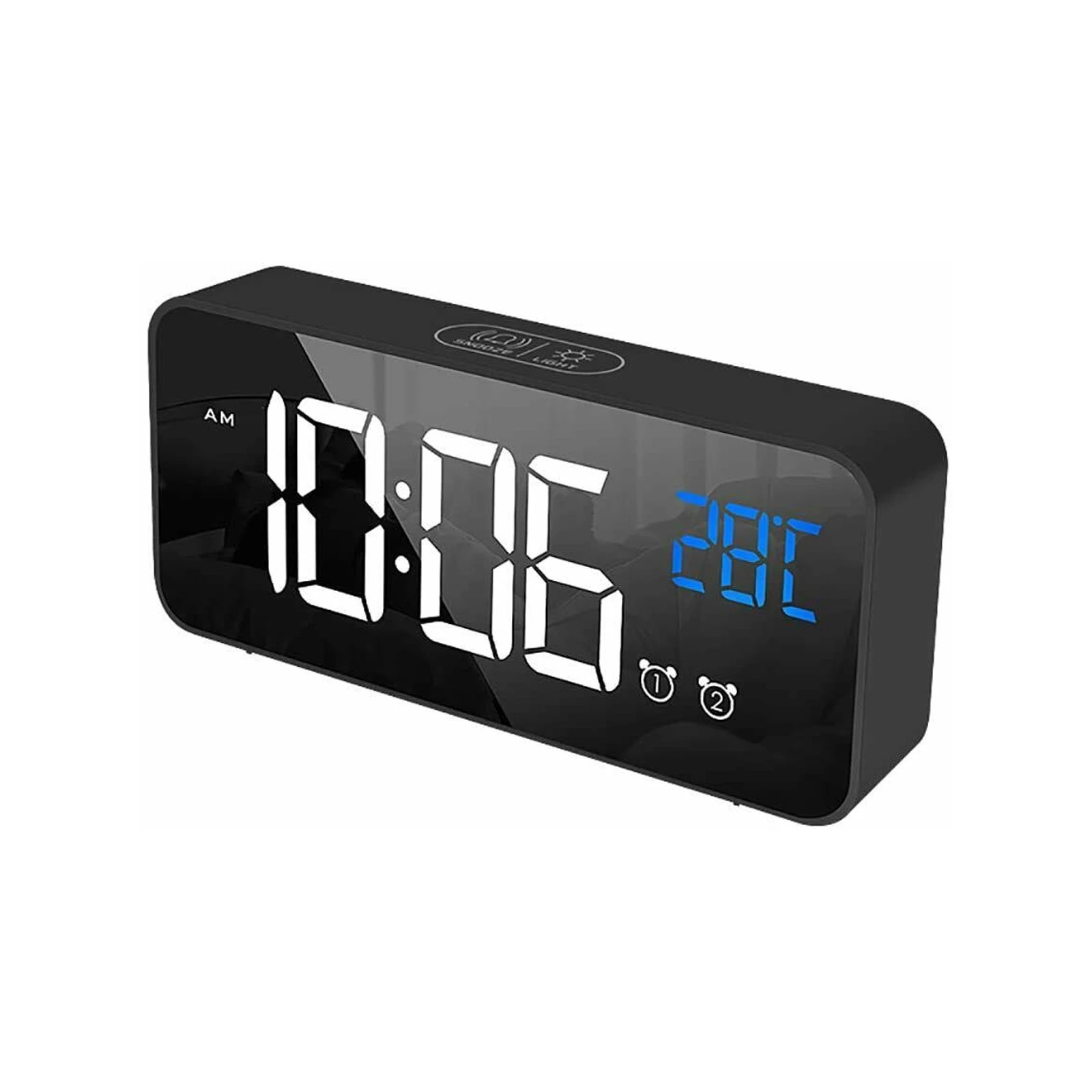 1 TODO LED Digital Alarm Clock Temperature Music Alarm USB Rechargeable - Black, 1 of 2