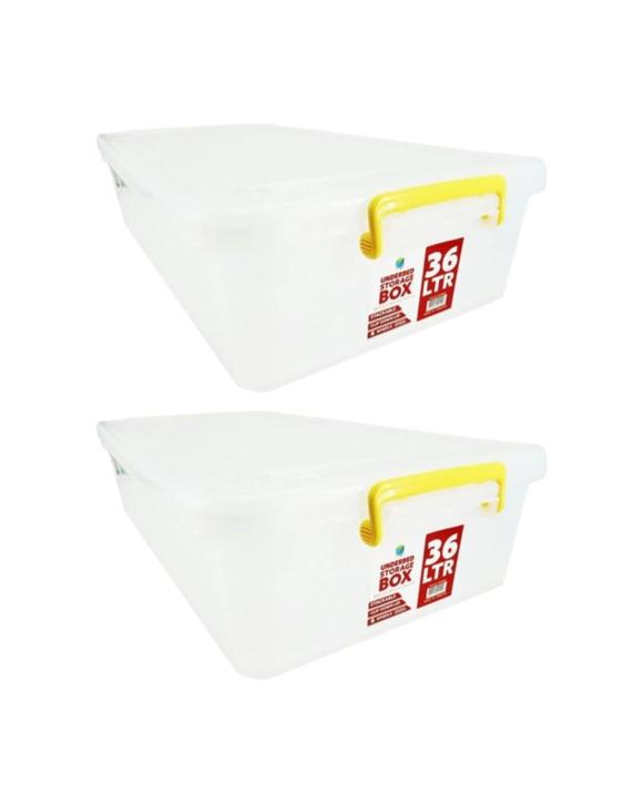 Brazco 2PK Plastic Underbed Storage Container Box 36L With Lid Handles 80x38x16cm - White