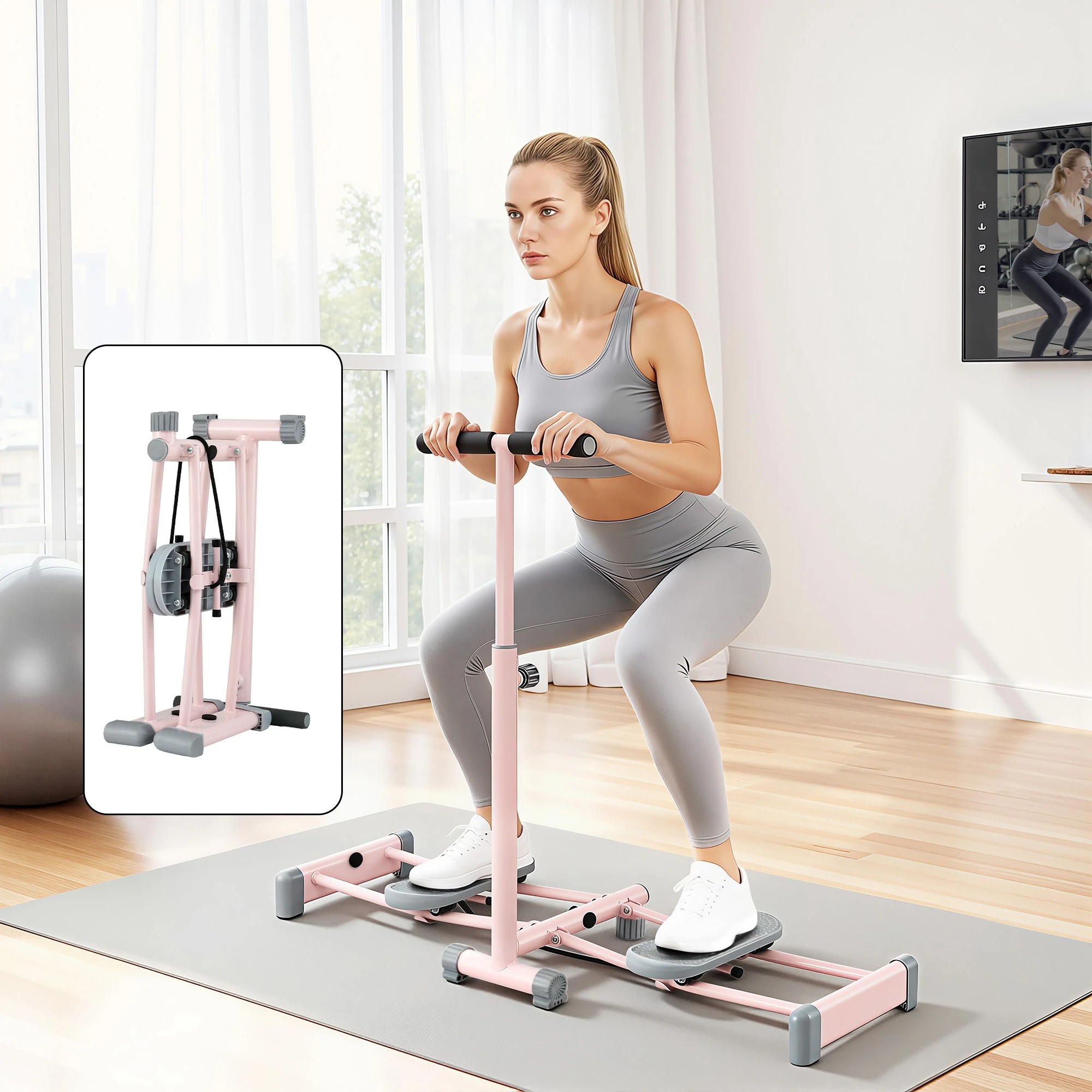 9 Everfit Foldable Ski Exercise Machine Leg Thigh Trainer Home Fitness Cardio - Pink, 9 of 9