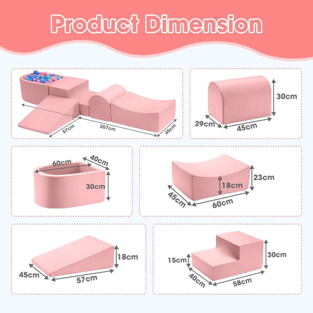 2 Playpals Kids Climb Crawl Foam Play Set Soft Play Set Activity Toys 5PC - Pink, 2 of 3