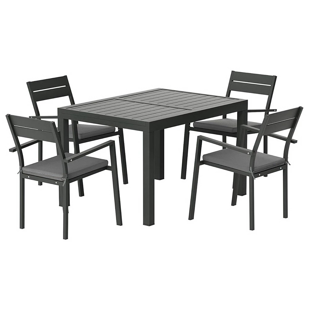 1 Gardeon Outdoor Dining Set 5 Piece Aluminum Extendable Table Setting - Black, 1 of 3