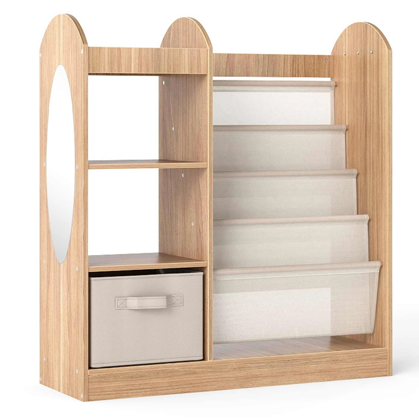 1 Costway Bookshelf Toy Storage Organizer w/Mirror - Natural, 1 of 1
