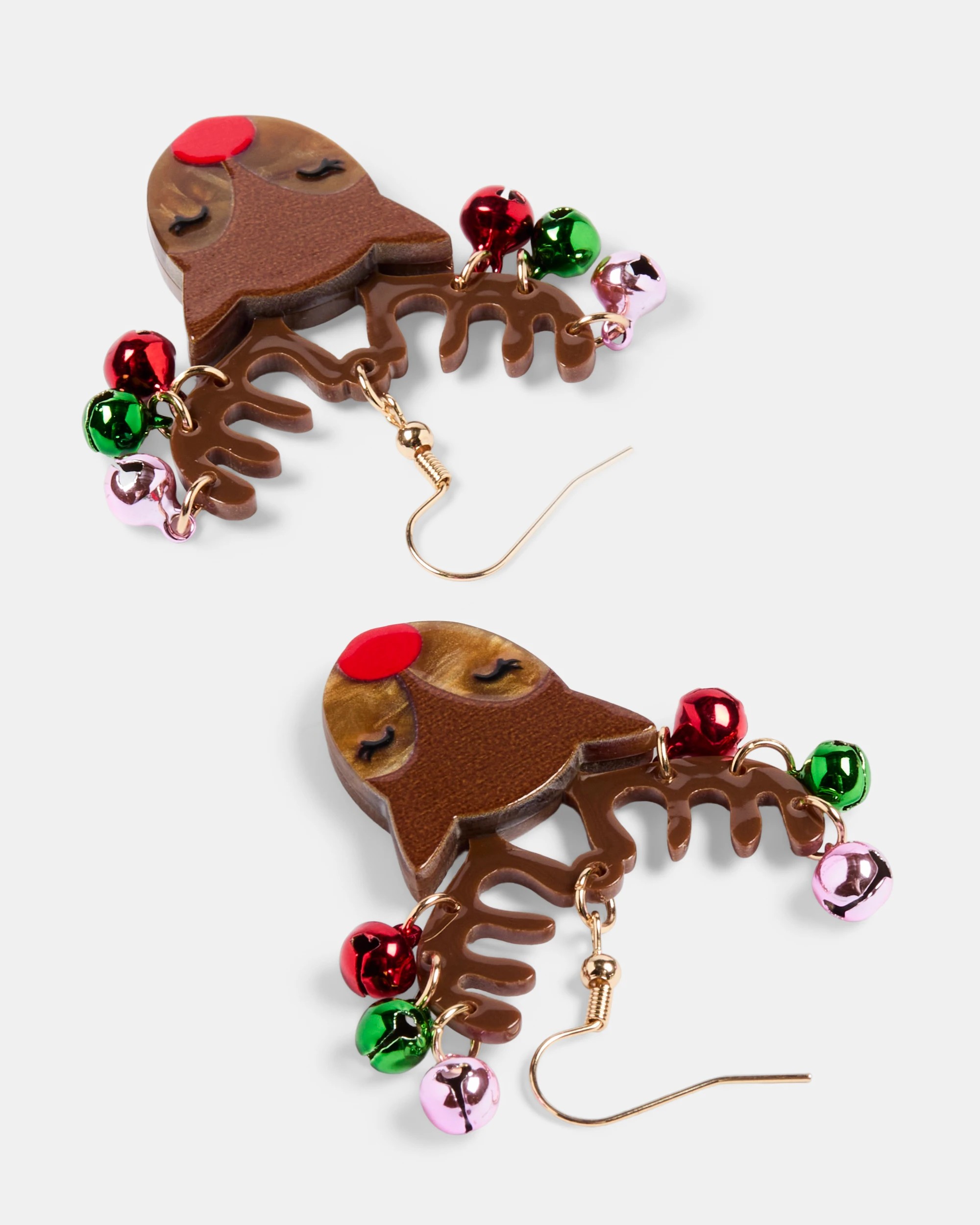 3 Christmas Reindeer Earrings - Gold Tone and Brown, 3 of 4