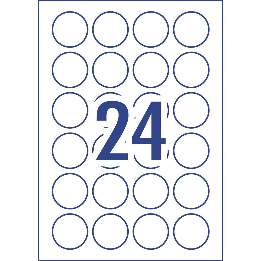 3 Avery 24UP Inkjet Laser Round Gloss Label 40mm White 10 Sheet, 3 of 6