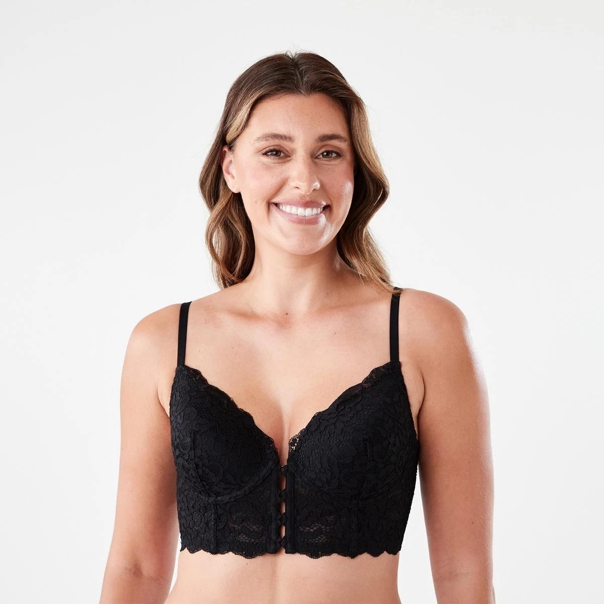 1 Co-ordinated Lace Push-Up Corset Bra BLACK, 1 of 6