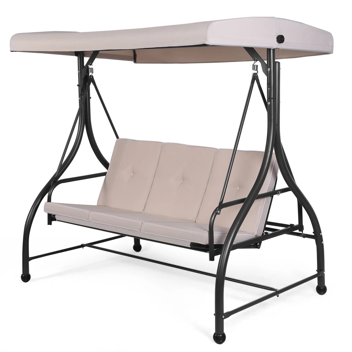 1 Costway Outdoor Swing Chair Garden Hammock Canopy Bench Cushion 3 Seater Patio Balcony Beige - Natural, 1 of 1