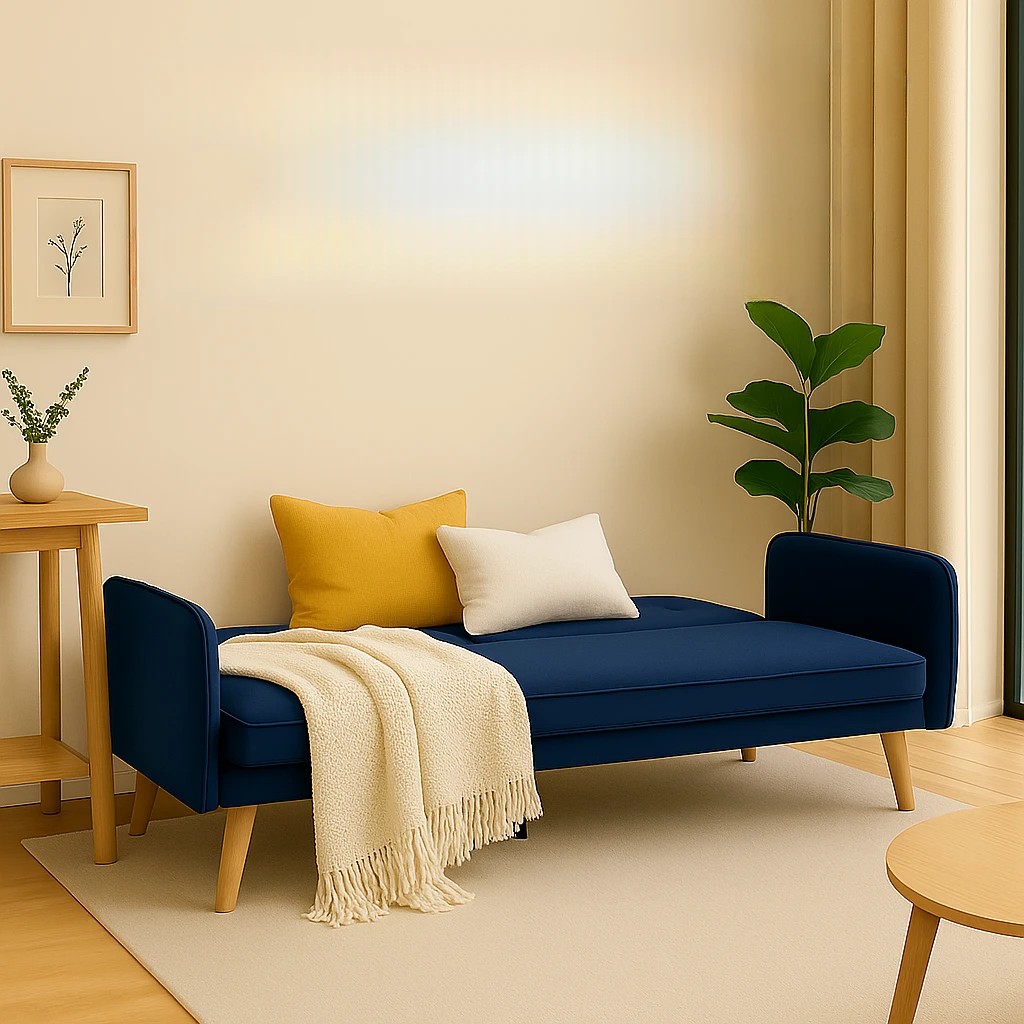7 Foret Velvet 3 Seater Sofa Bed Click Clack Lounge Couch Convertible Futon Blue, 7 of 9