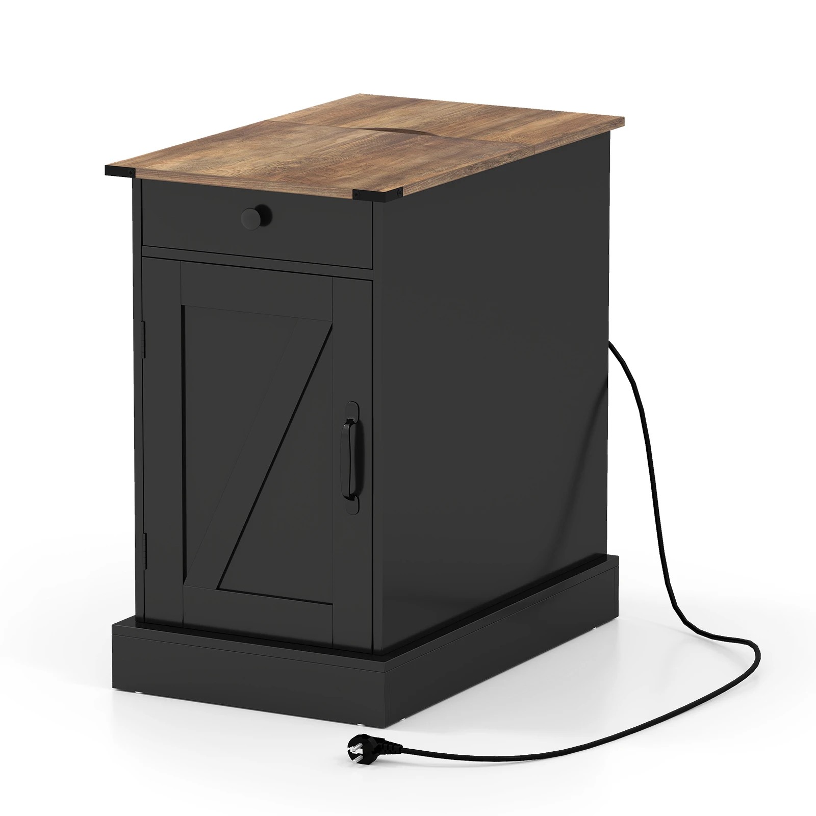 1 Costway Bedside Table w/Power Outlets Sofa Side Table - Black, 1 of 7
