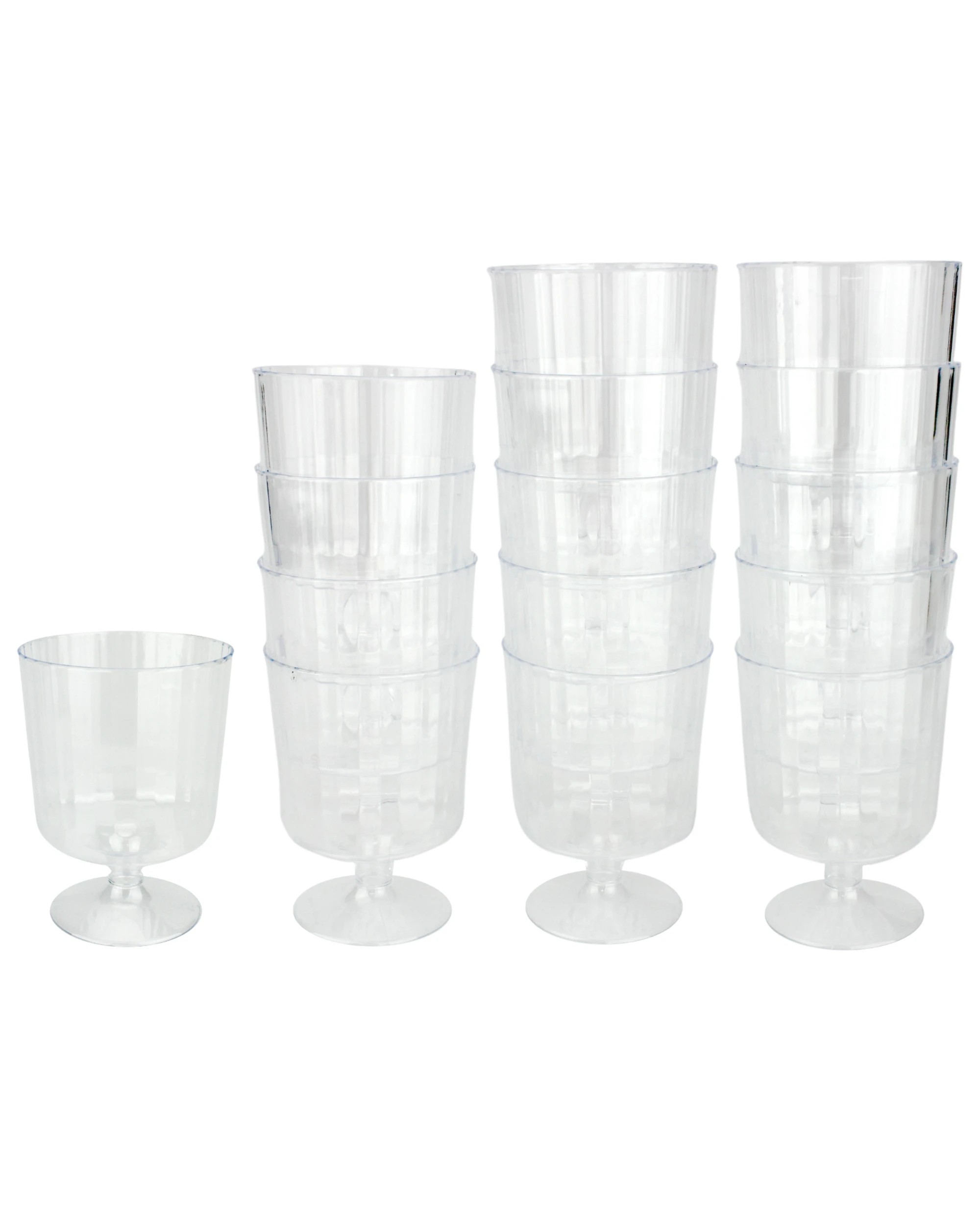 1 Clear Plastic Ribbed Reusable Mini Wine Glasses 145ml (Pack of 15), 1 of 3