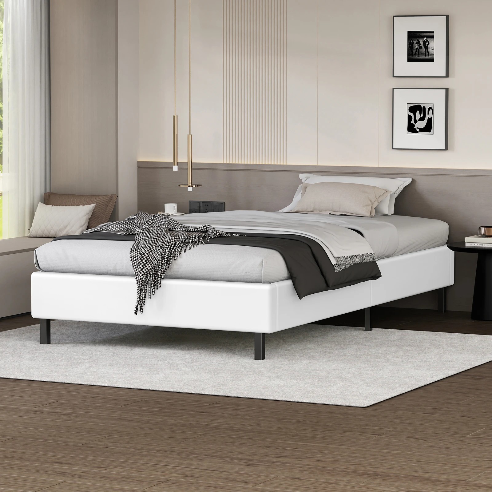 2 Alfordson Bed Frame Single Size Mattress Base Foundation Leather Basel - White, 2 of 10