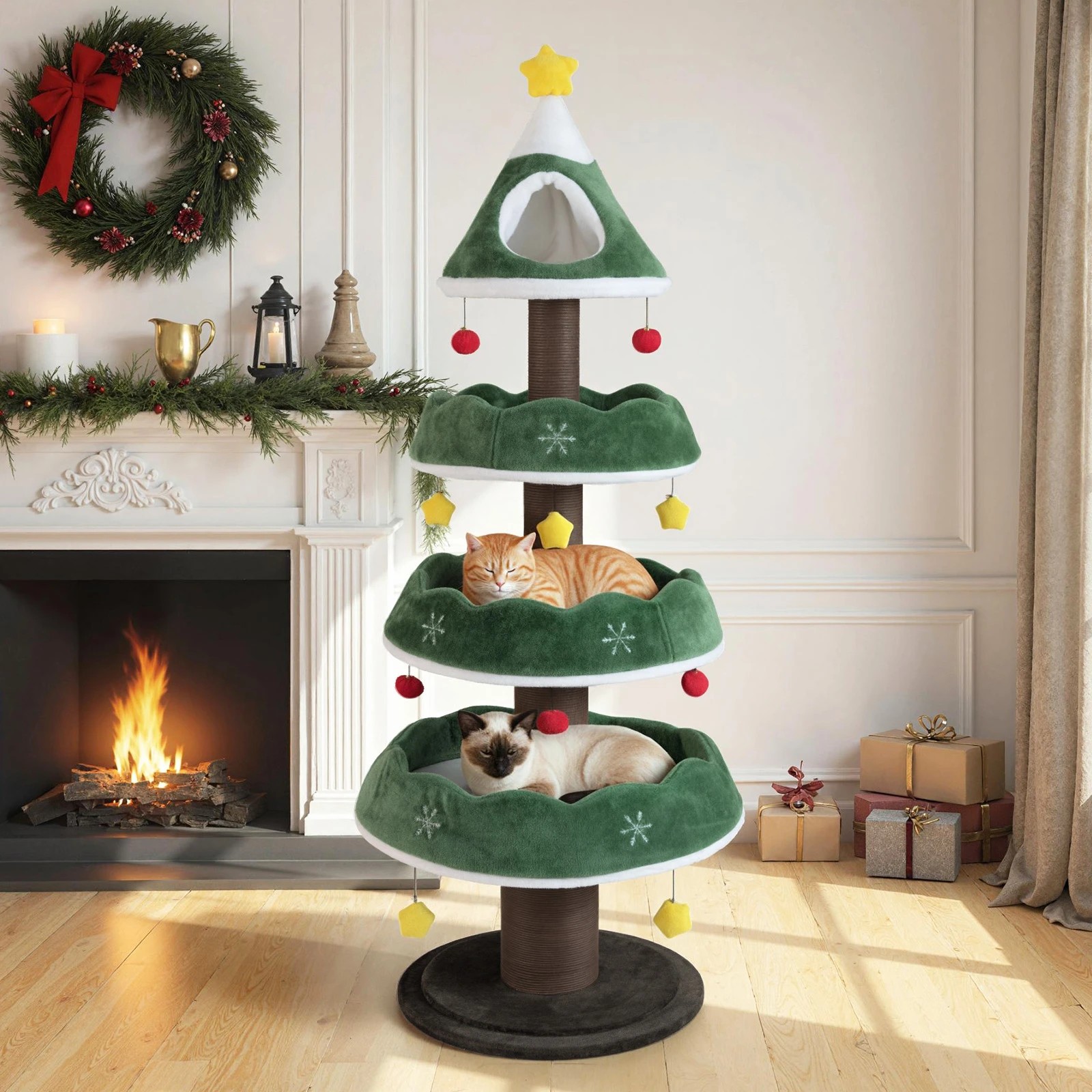 2 Costway 179cm Christmas Cat Tree Plush Cat Tower Multi-Level Pet Indoor Furniture, 2 of 4