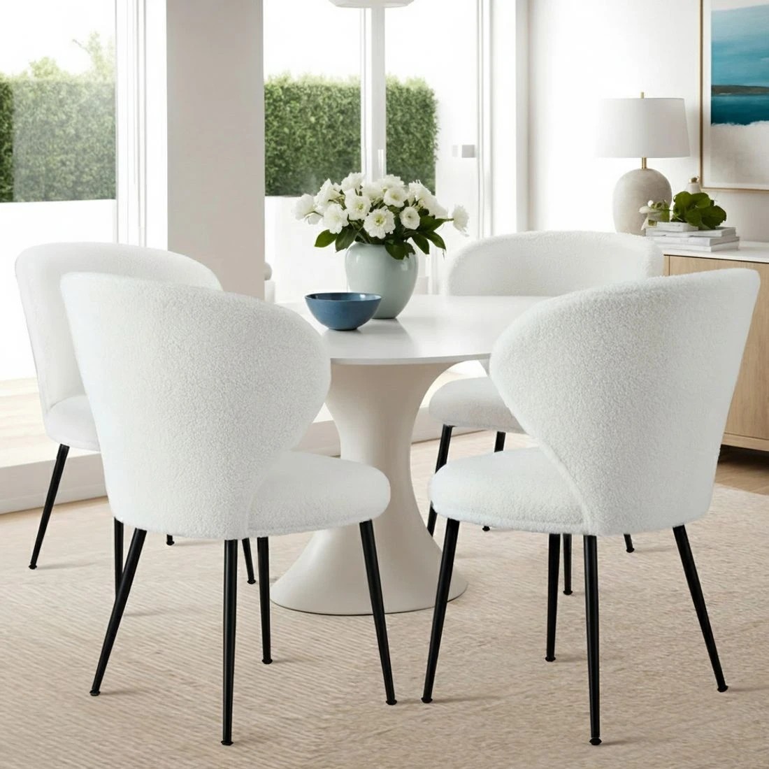6 Artiss 2x Dining Chairs Sherpa Boucle Wing Back - White, 6 of 6