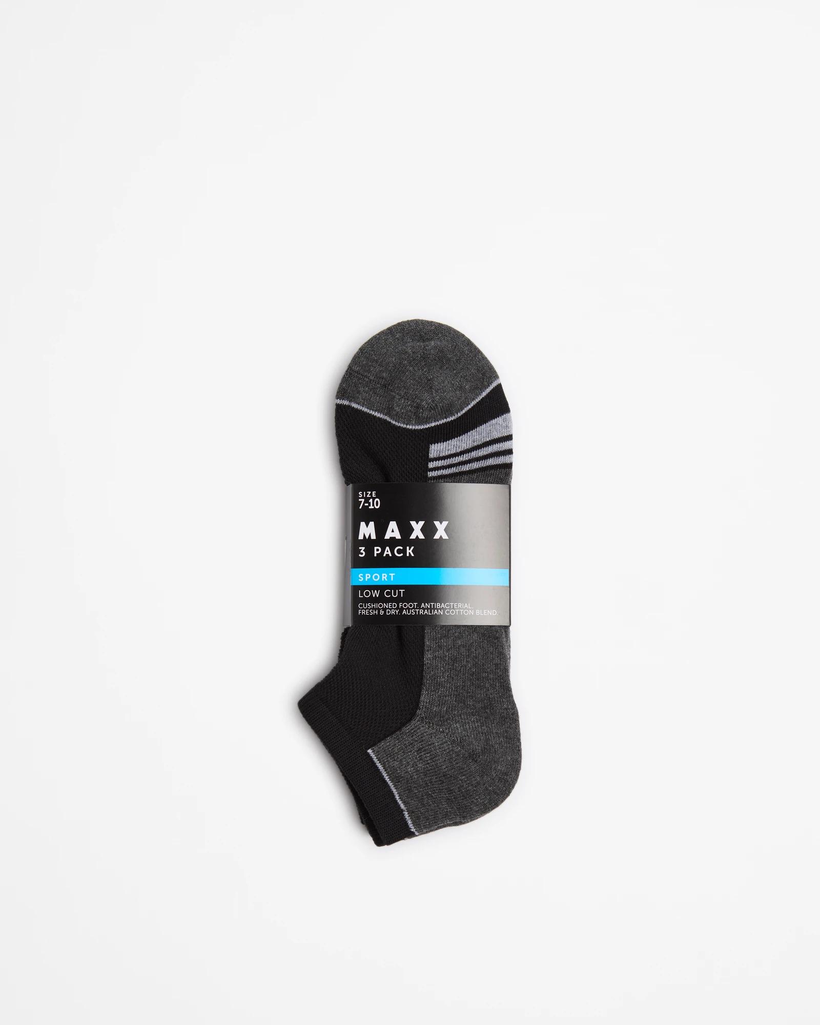 3 Australian Cotton Blend 3 Pack Sport Low Cut Socks - Maxx BLACK, 3 of 3