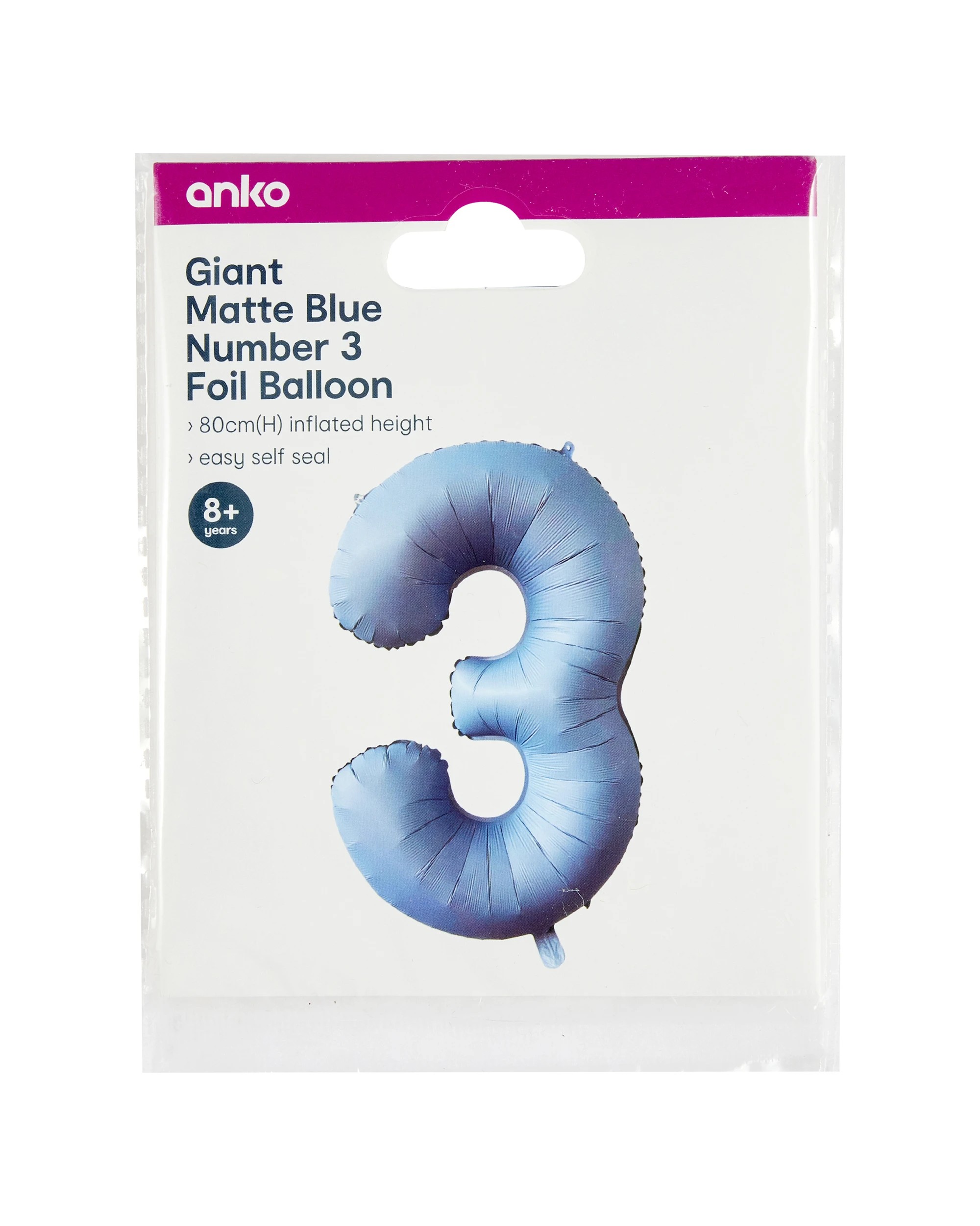5 Giant Matte Blue Number 3 Foil Balloon, 5 of 5