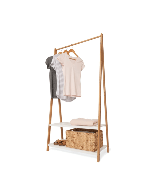 Bamboo Garment Rack with White She